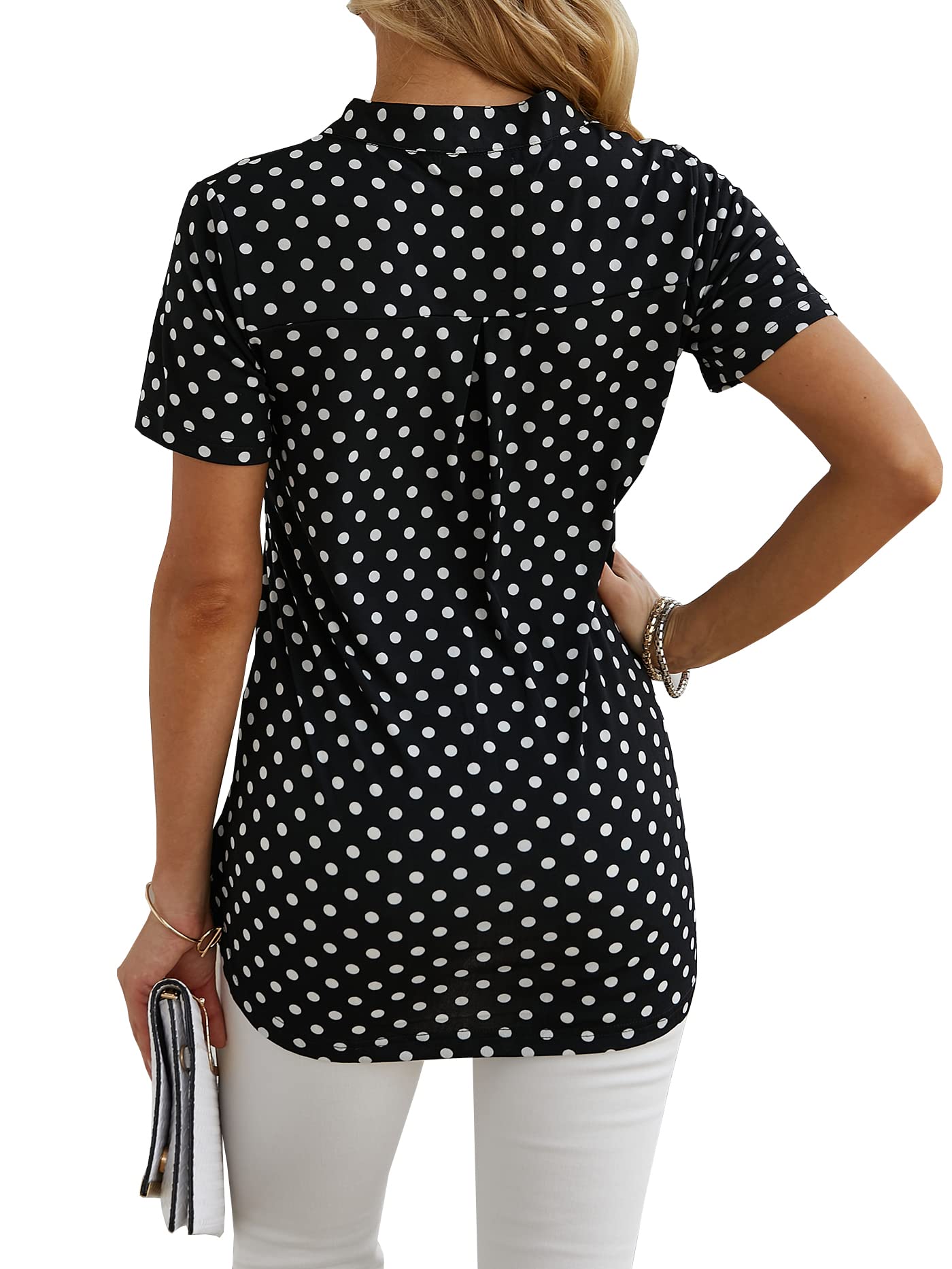 Ninedaily Women's Summer Tops Short Sleeve Casual Blouse Zip Floral Tunic Shirts