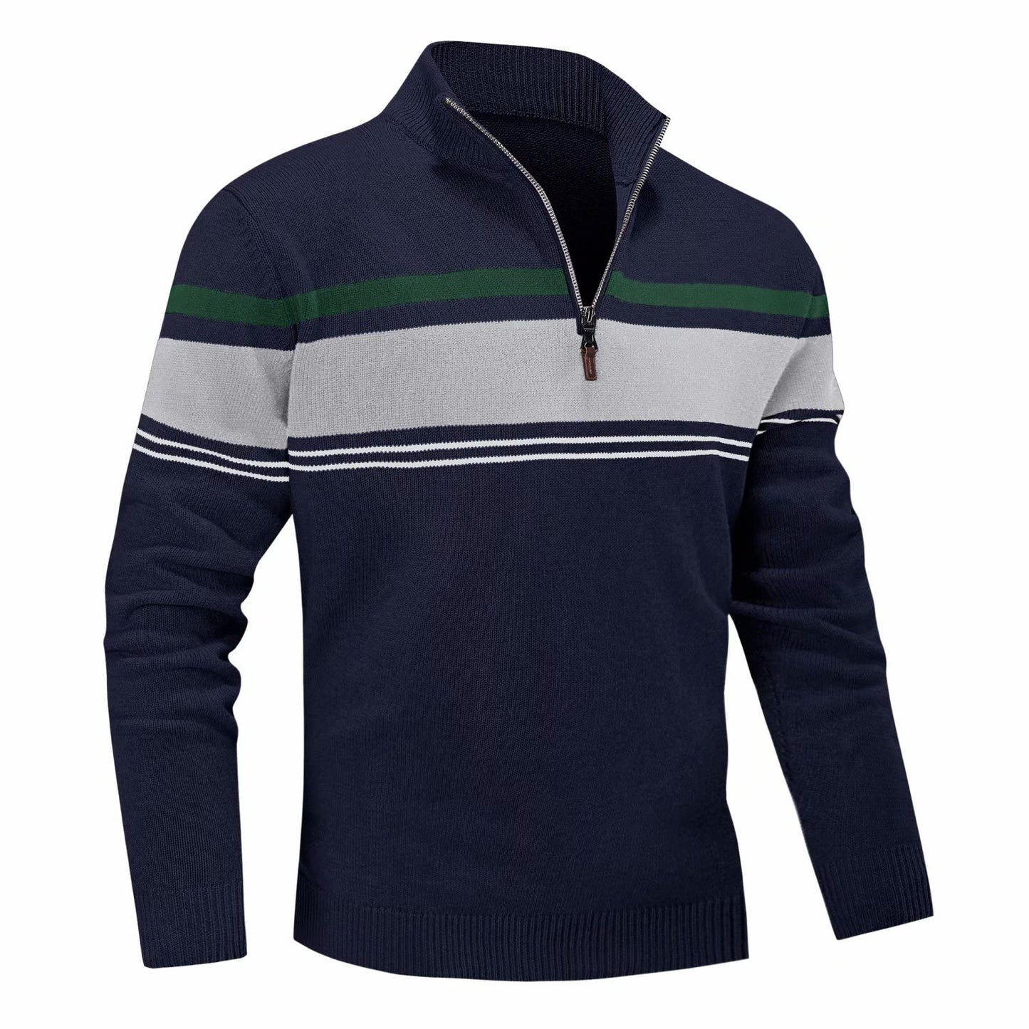 MAGNIVIT Men's Sweater Quarter Zip Striped Pullover Fall Winter Spring Color Block Polo Sweatshirts