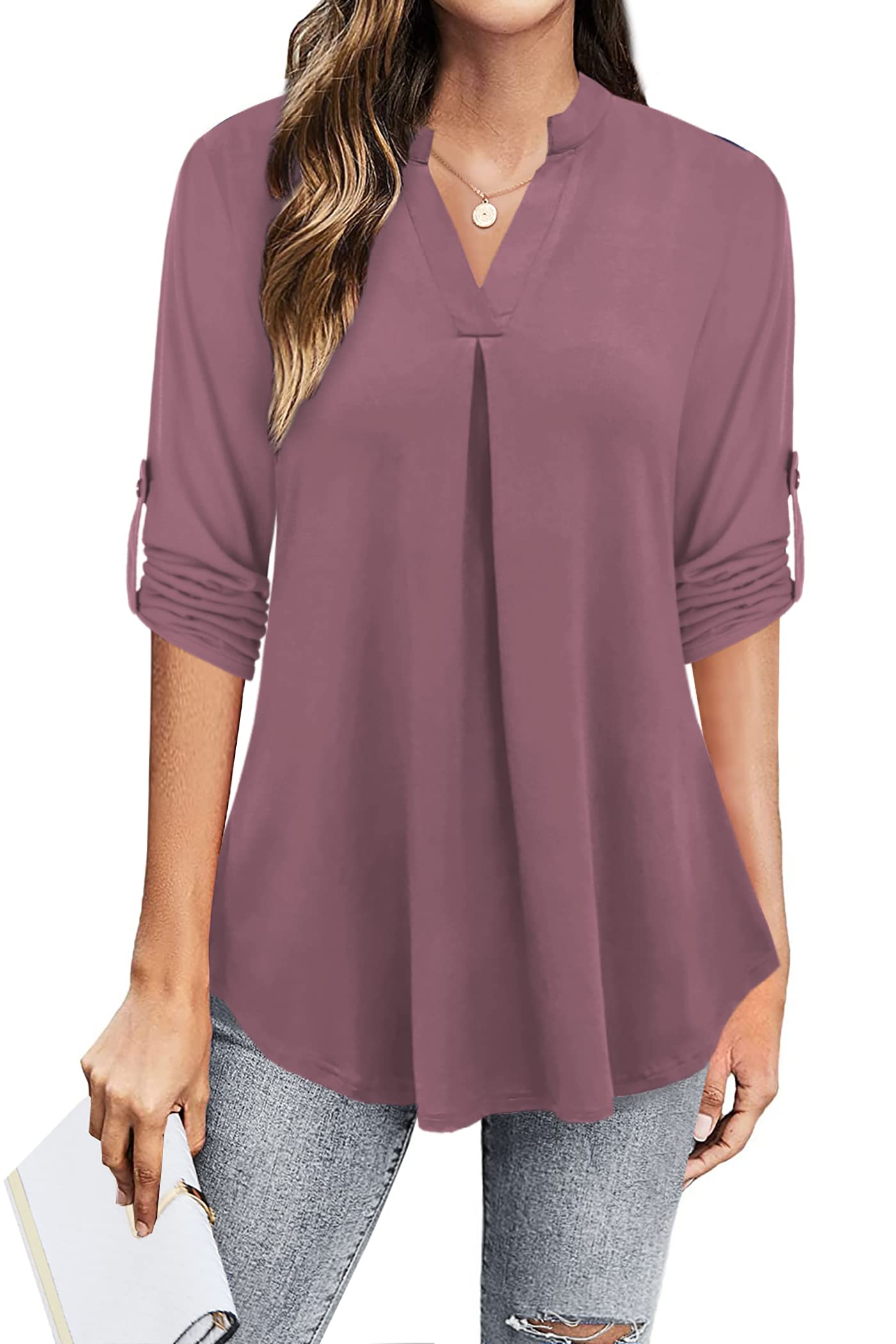 Ninedaily Womens Tops Dressy Casual 3/4 Sleeve V Neck Chiffon Shirt Work Blouses