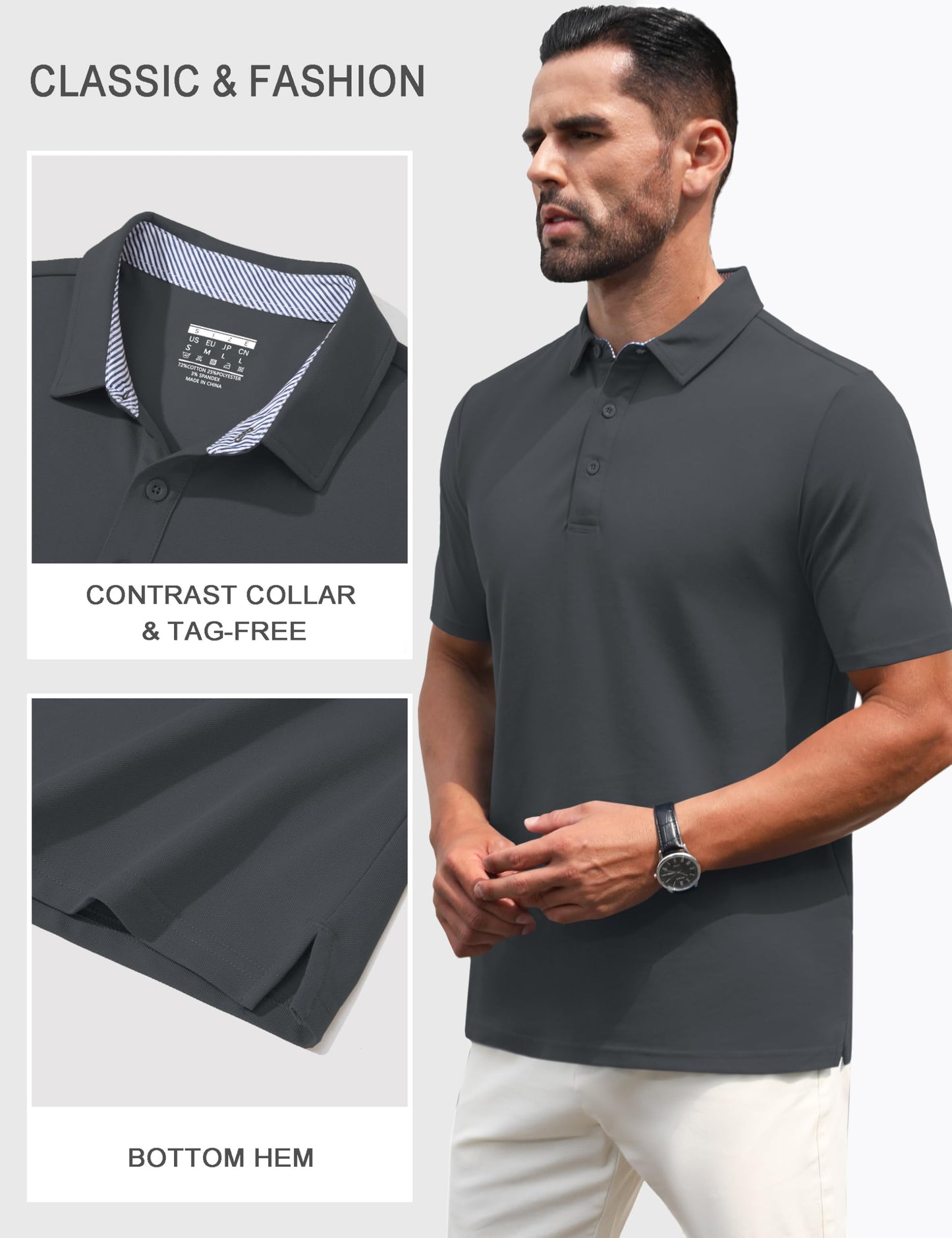 MAGNIVIT Mens Polo Shirts Short Sleeve Athletic Golf Shirts Moisture Wicking 3-Button Casual Cotton Collared Shirt