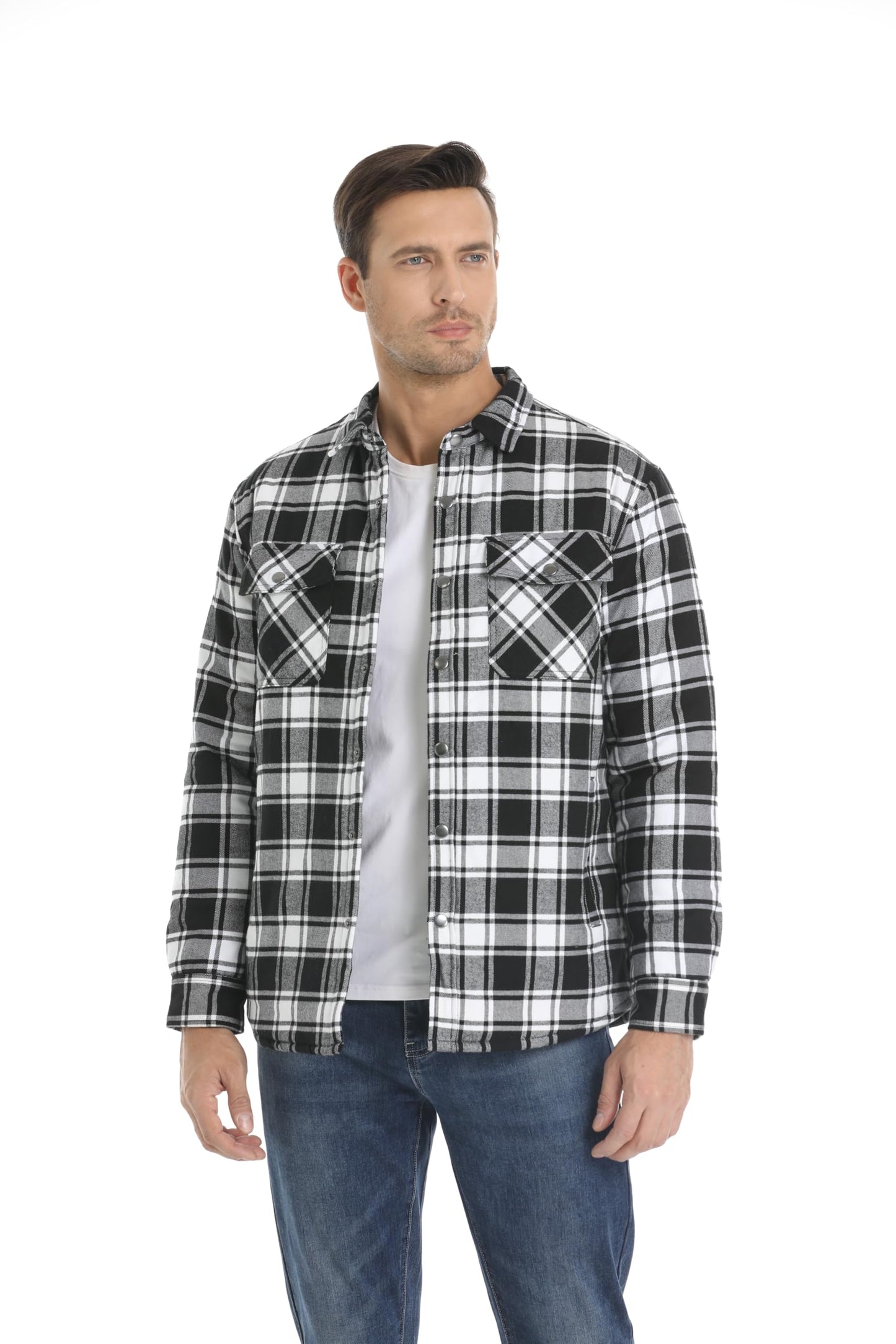 MAGNIVIT Mens Flannel Shirt Jacket Plaid Quilted Lined Coat Button Down Shirts Jacket Casual Winter Coat with Pocket