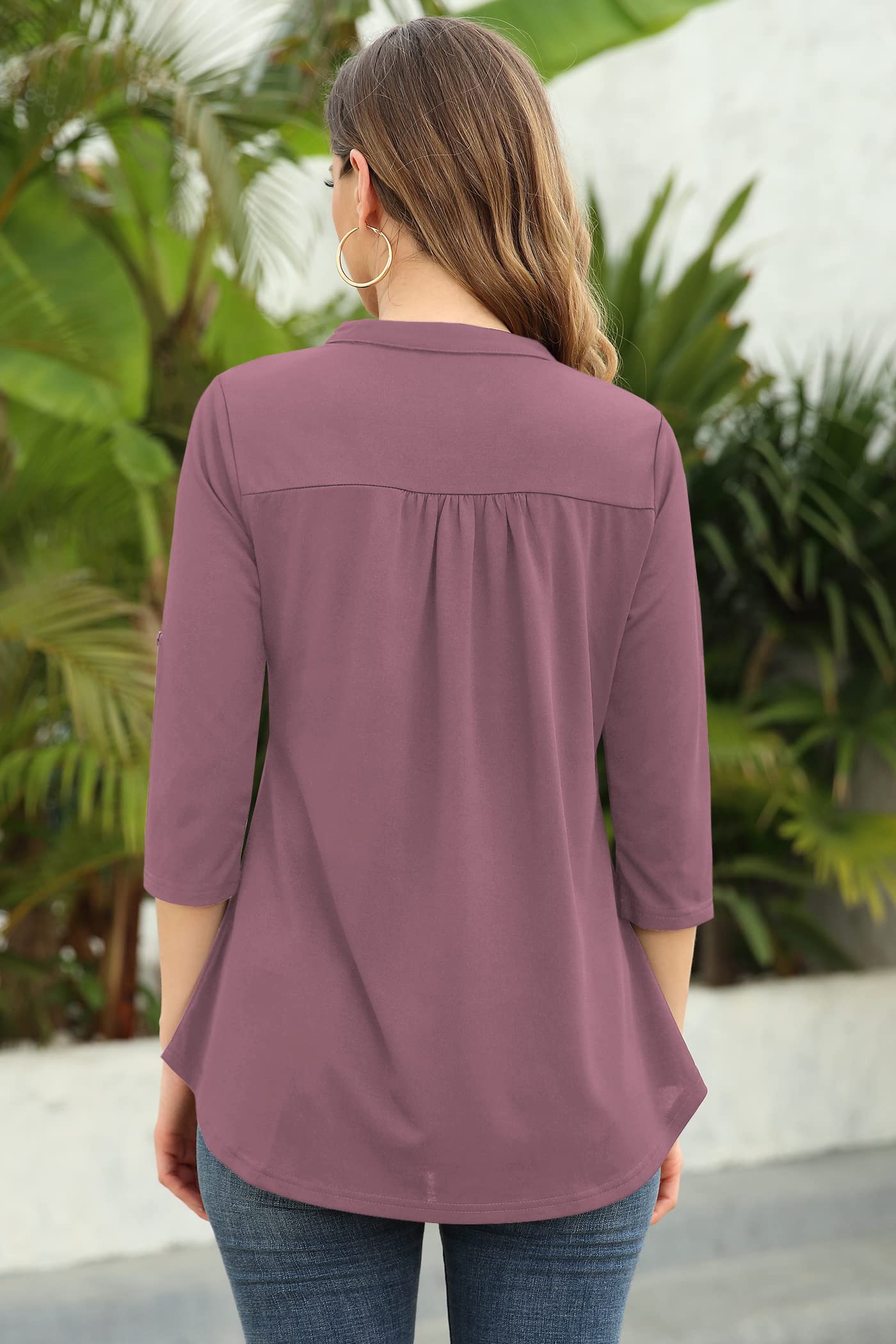 Ninedaily Womens Tops Dressy Casual 3/4 Sleeve V Neck Chiffon Shirt Work Blouses