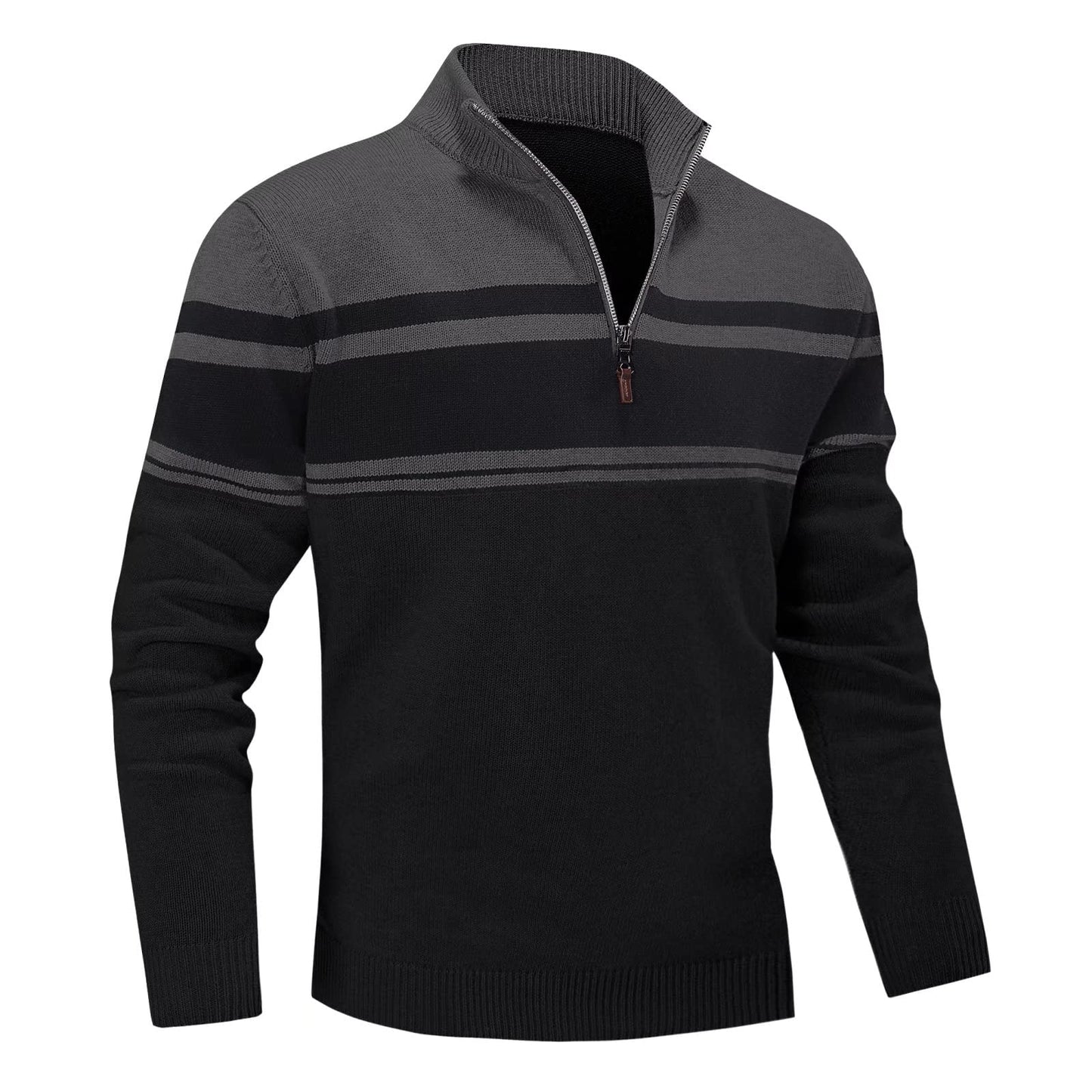 MAGNIVIT Men's Sweater Quarter Zip Striped Pullover Fall Winter Spring Color Block Polo Sweatshirts