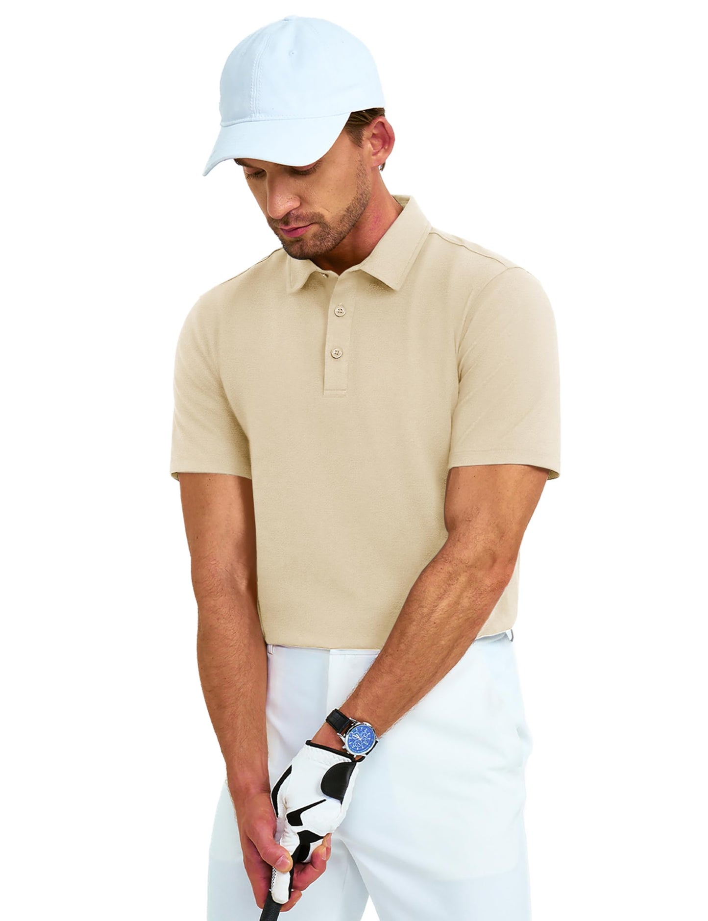 MAGNIVIT Men's Polo Shirt Short Sleeve 3 Button Cotton Pique Casual T-Shirts Moisture Wicking Performance Work Golf Tee