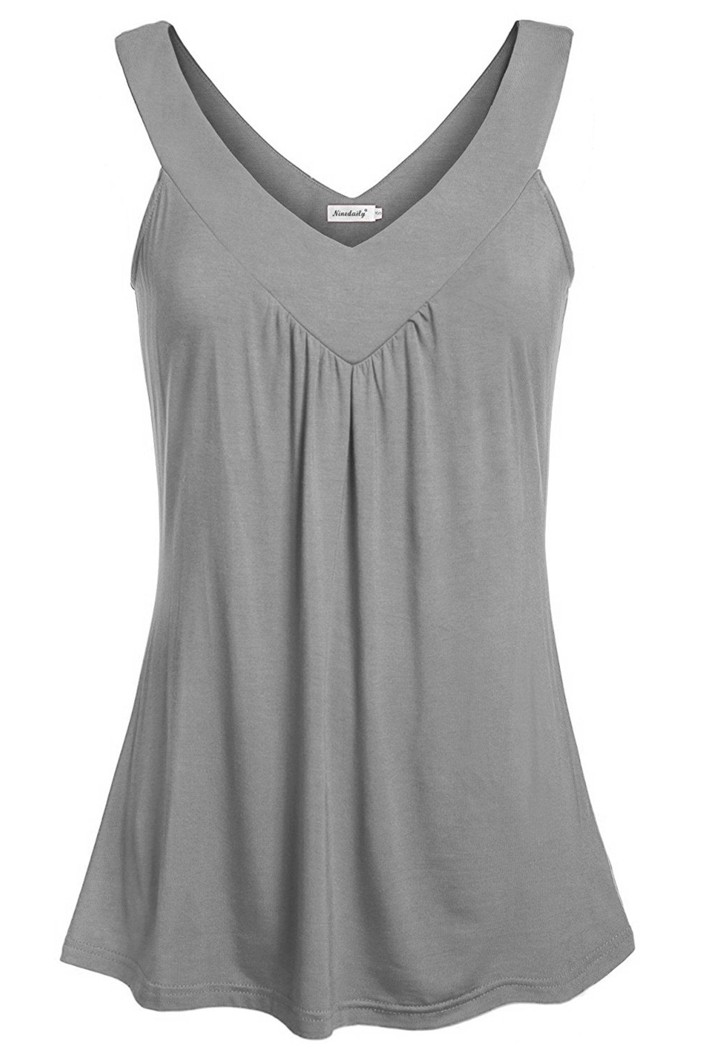 Ninedaily Women Comfy Sleeveless Tunic Top Pleated V Neck Tanks Vest Summer