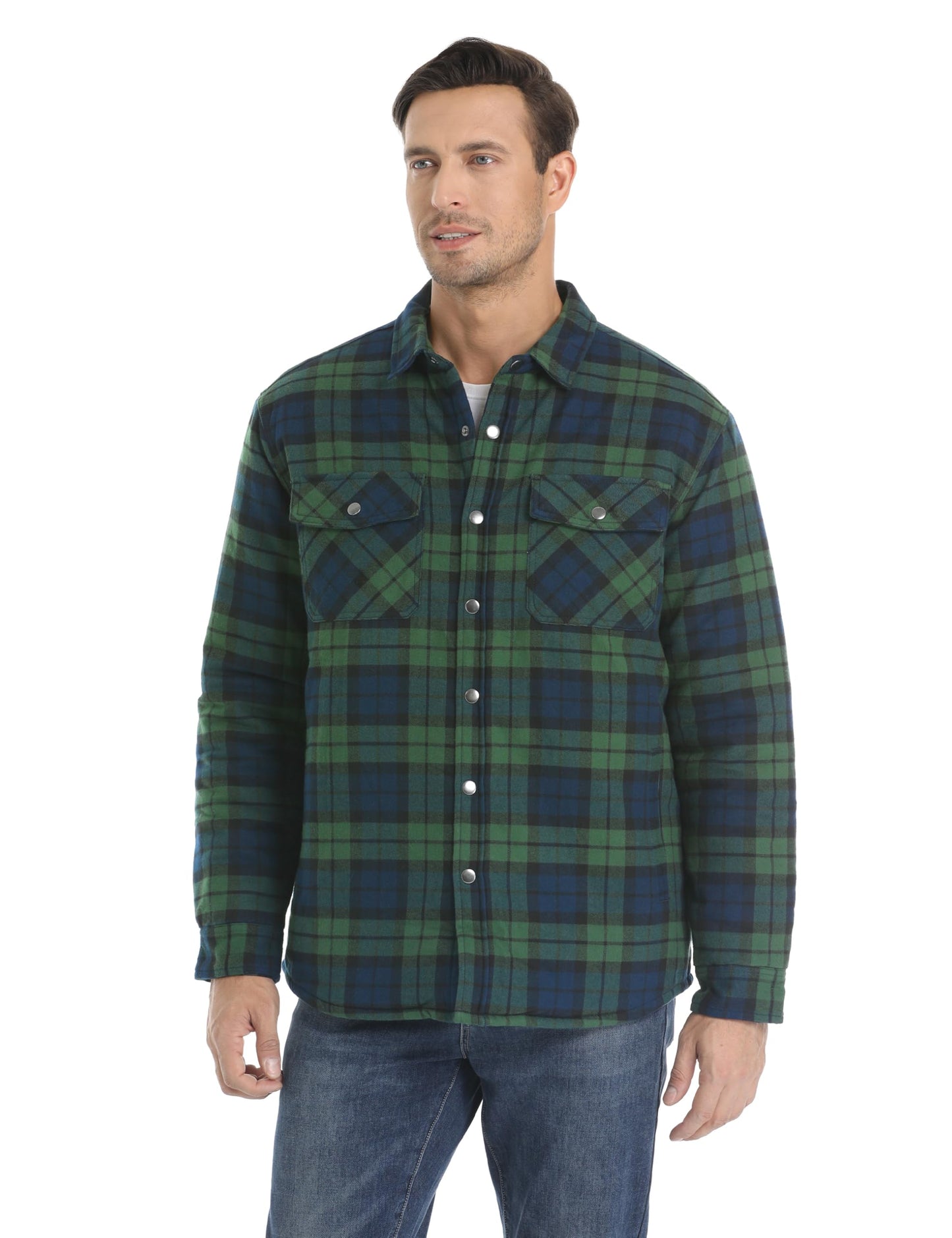 MAGNIVIT Mens Flannel Shirt Jacket Plaid Quilted Lined Coat Button Down Shirts Jacket Casual Winter Coat with Pocket