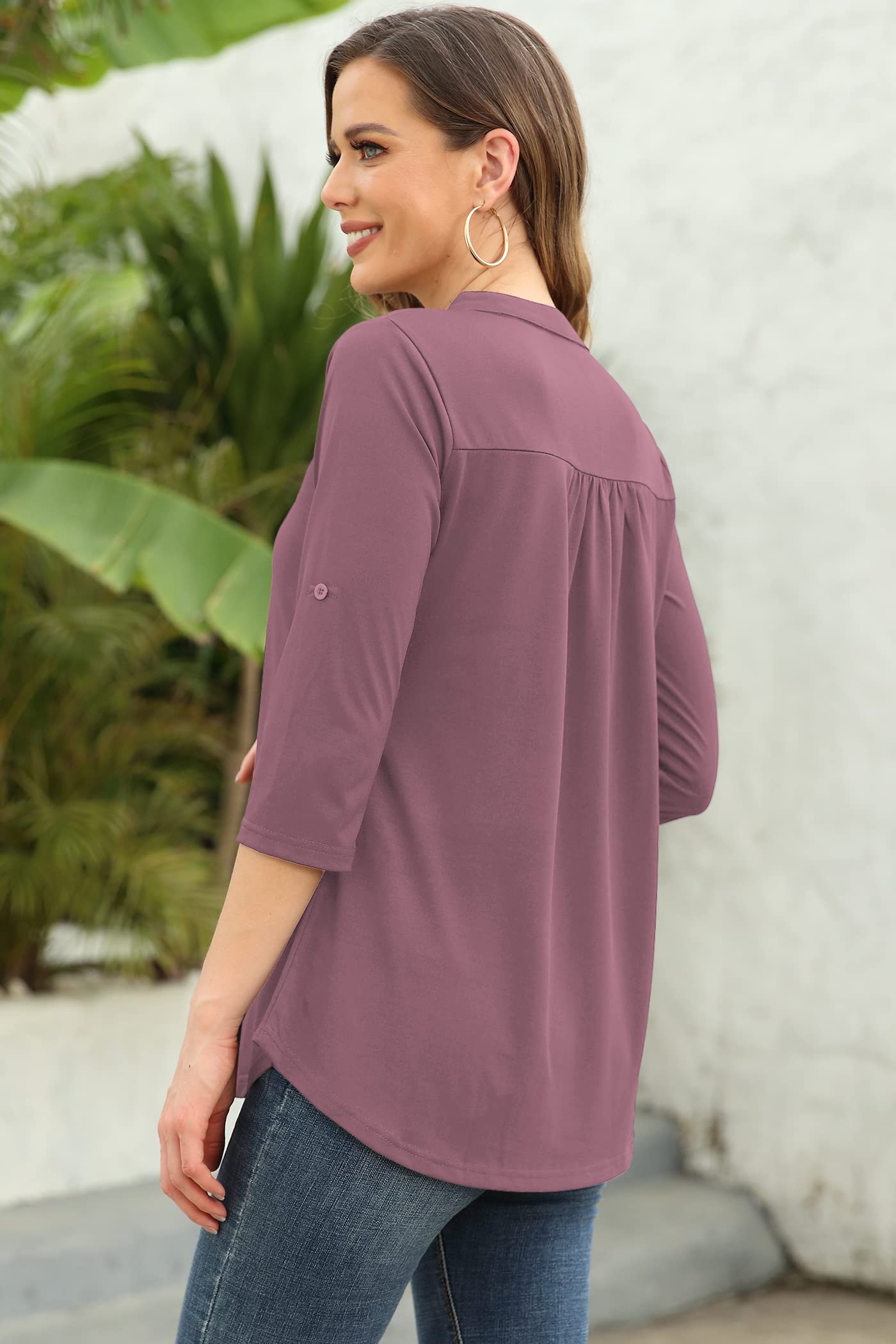 Ninedaily Womens Tops Dressy Casual 3/4 Sleeve V Neck Chiffon Shirt Work Blouses