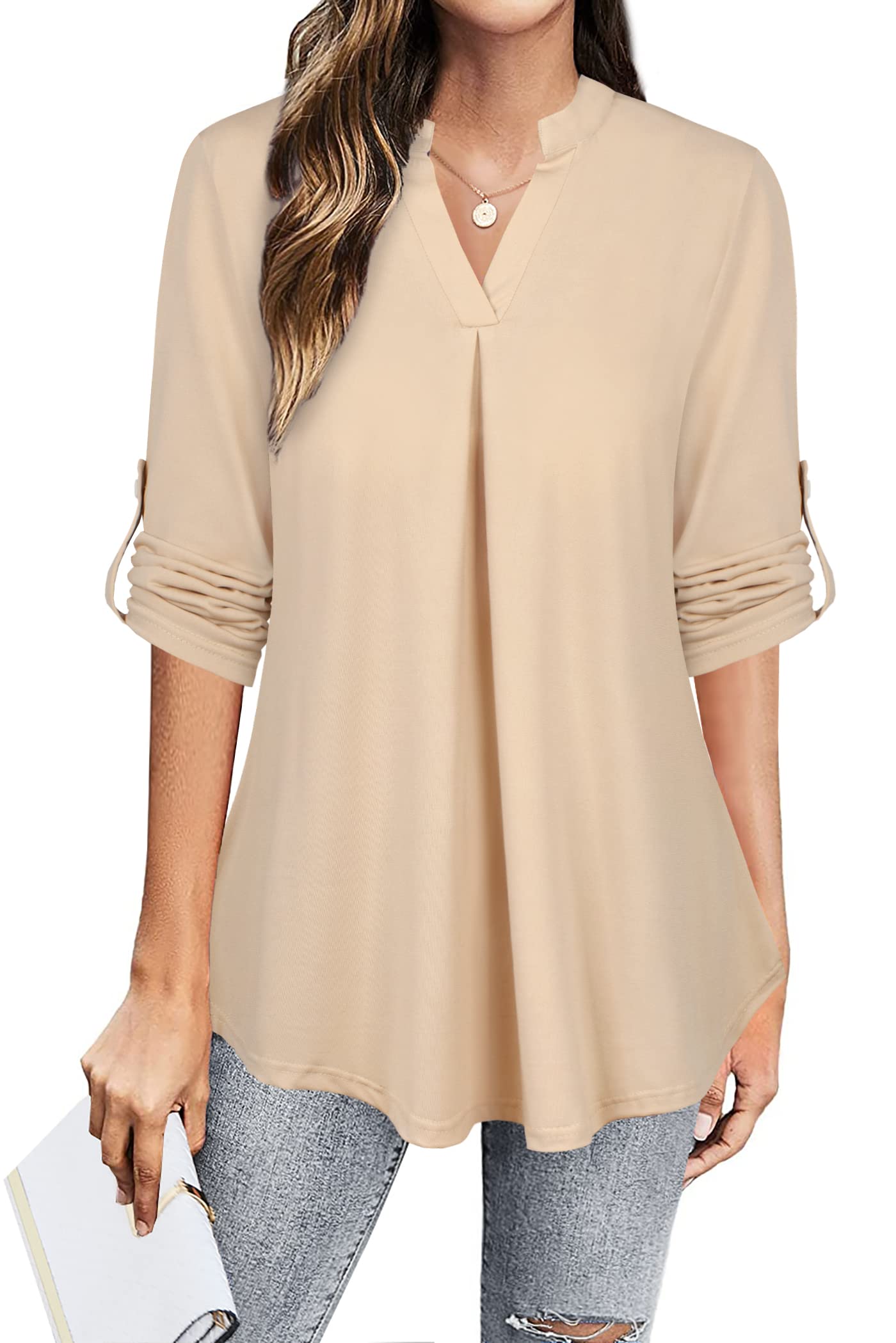 Ninedaily Womens Tops Dressy Casual 3/4 Sleeve V Neck Chiffon Shirt Work Blouses