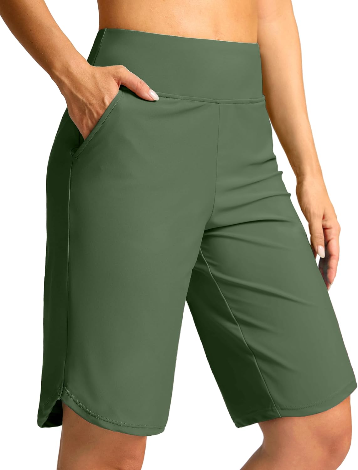 G Gradual Women's High Waisted Swim Board Shorts 11" Knee Length Beach Swimming Long Shorts for Women with Pockets Liner