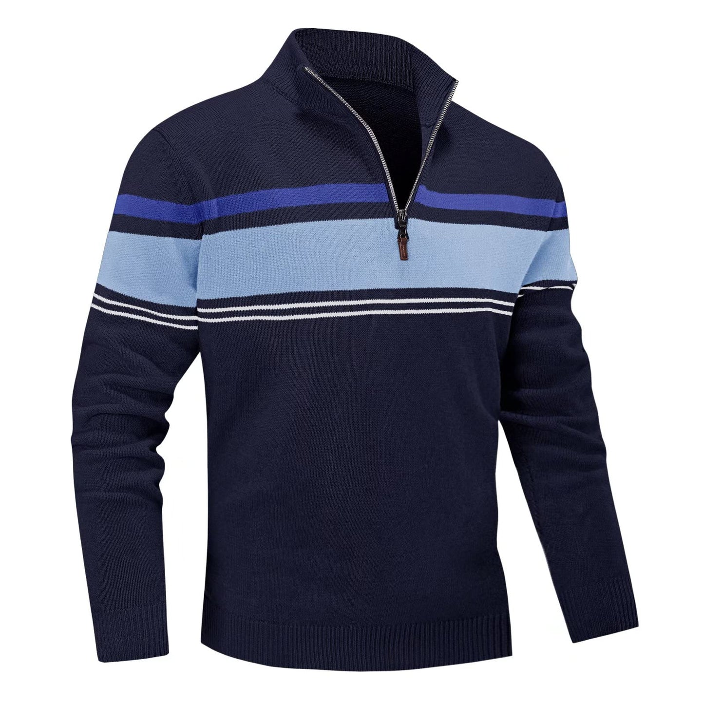 MAGNIVIT Men's Sweater Quarter Zip Striped Pullover Fall Winter Spring Color Block Polo Sweatshirts