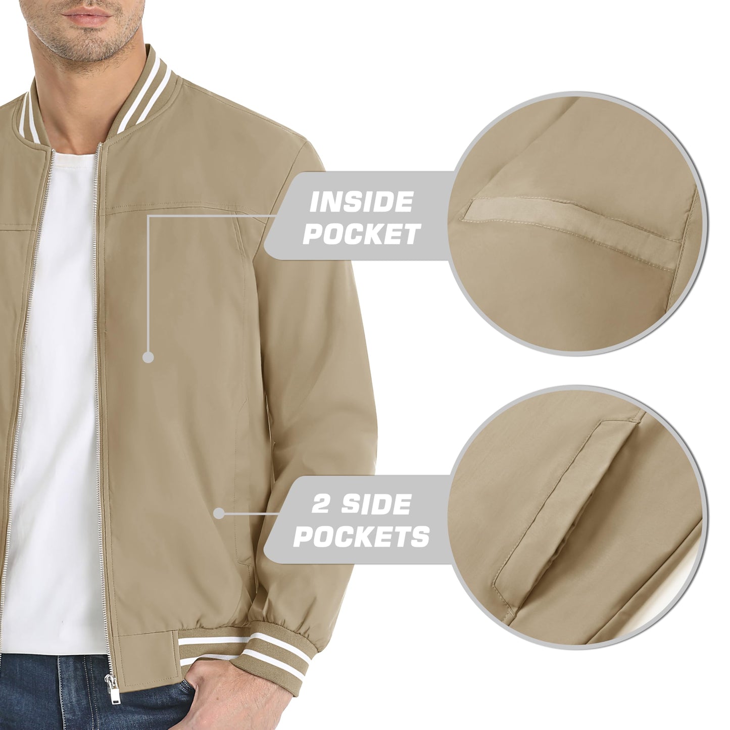 MAGNIVIT Men's Bomber Jackets Lightweight Jacket Varsity Flight Jacket Baseball Windbreaker Water Resistant Spring Autumn