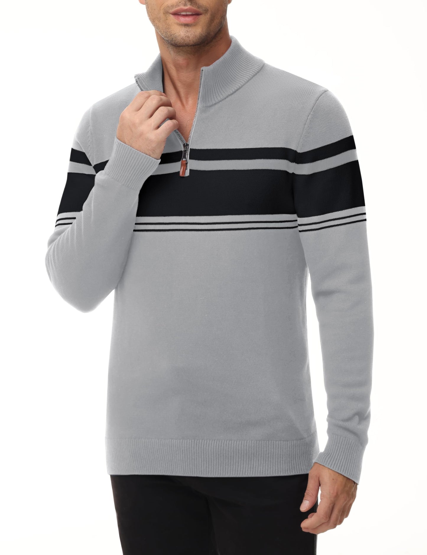 MAGNIVIT Men's Sweater Quarter Zip Striped Pullover Fall Winter Spring Color Block Polo Sweatshirts