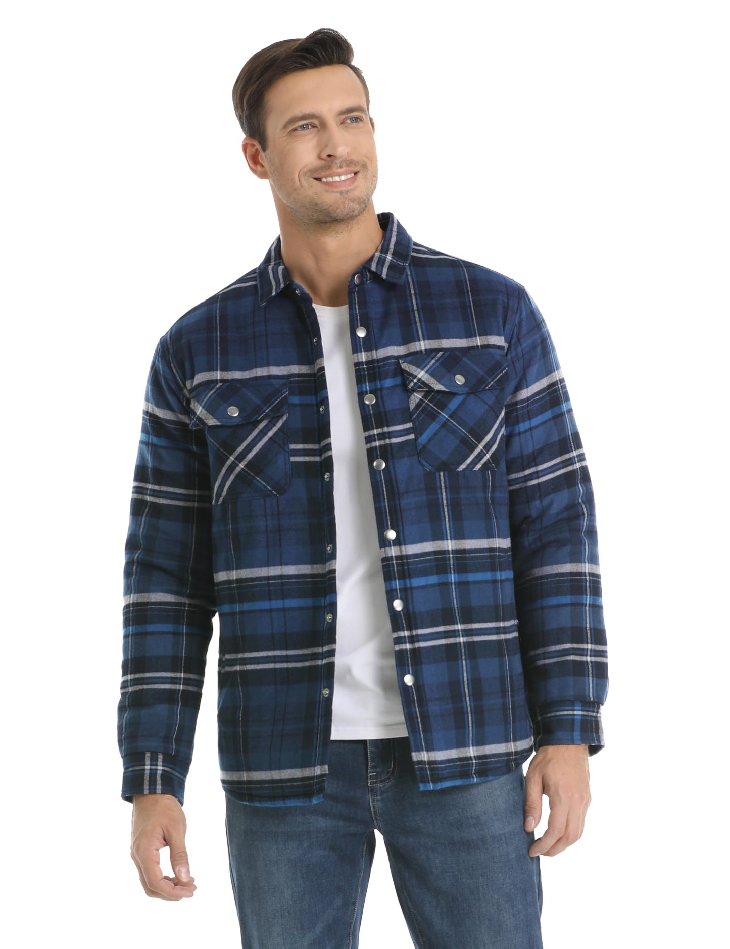 MAGNIVIT Mens Flannel Shirt Jacket Plaid Quilted Lined Coat Button Down Shirts Jacket Casual Winter Coat with Pocket