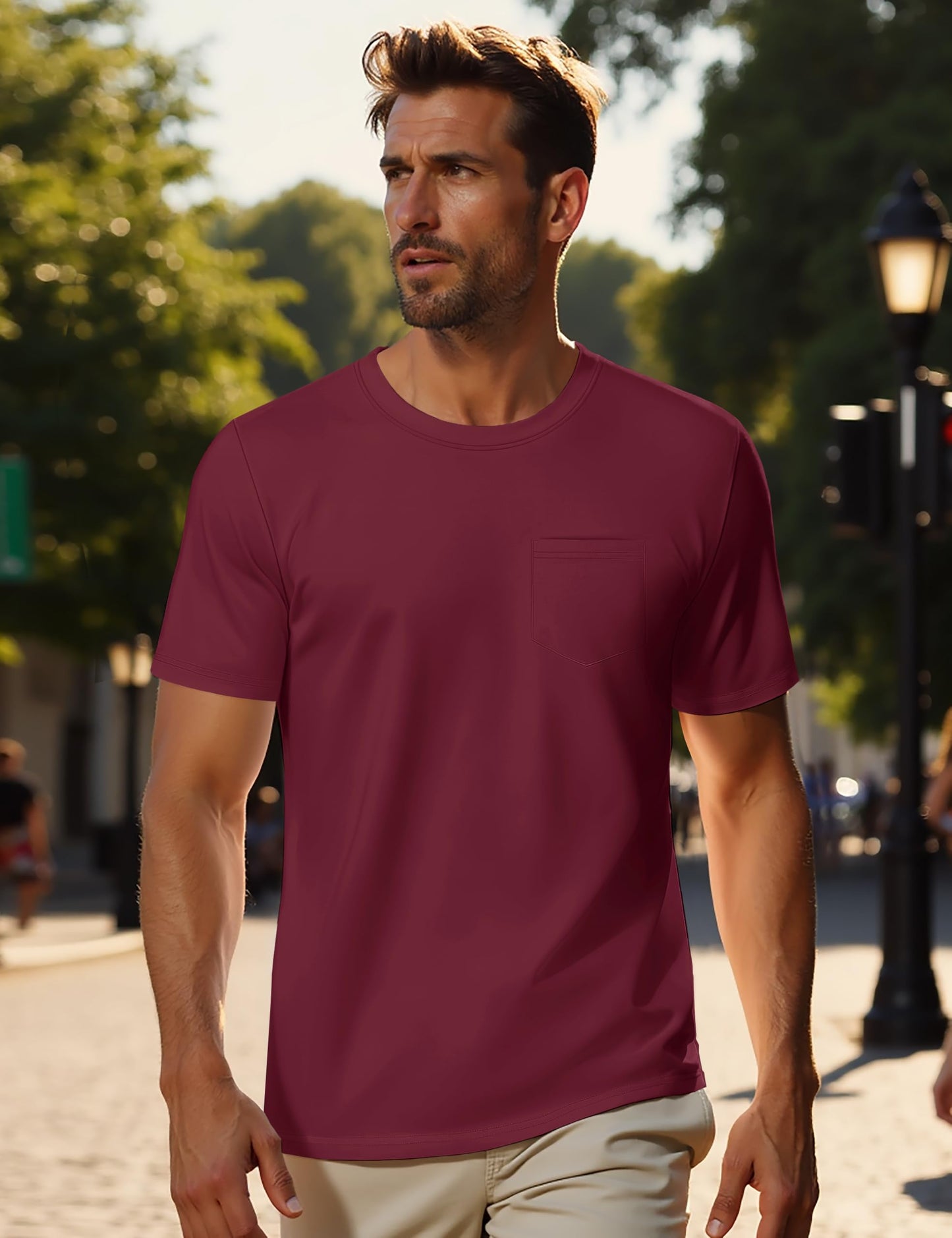 MAGNIVIT Men's Cotton Pocket Tee Shirts Soft Crew Neck Solid Color T Shirt Casual Short Sleeve Summer Basic Tops