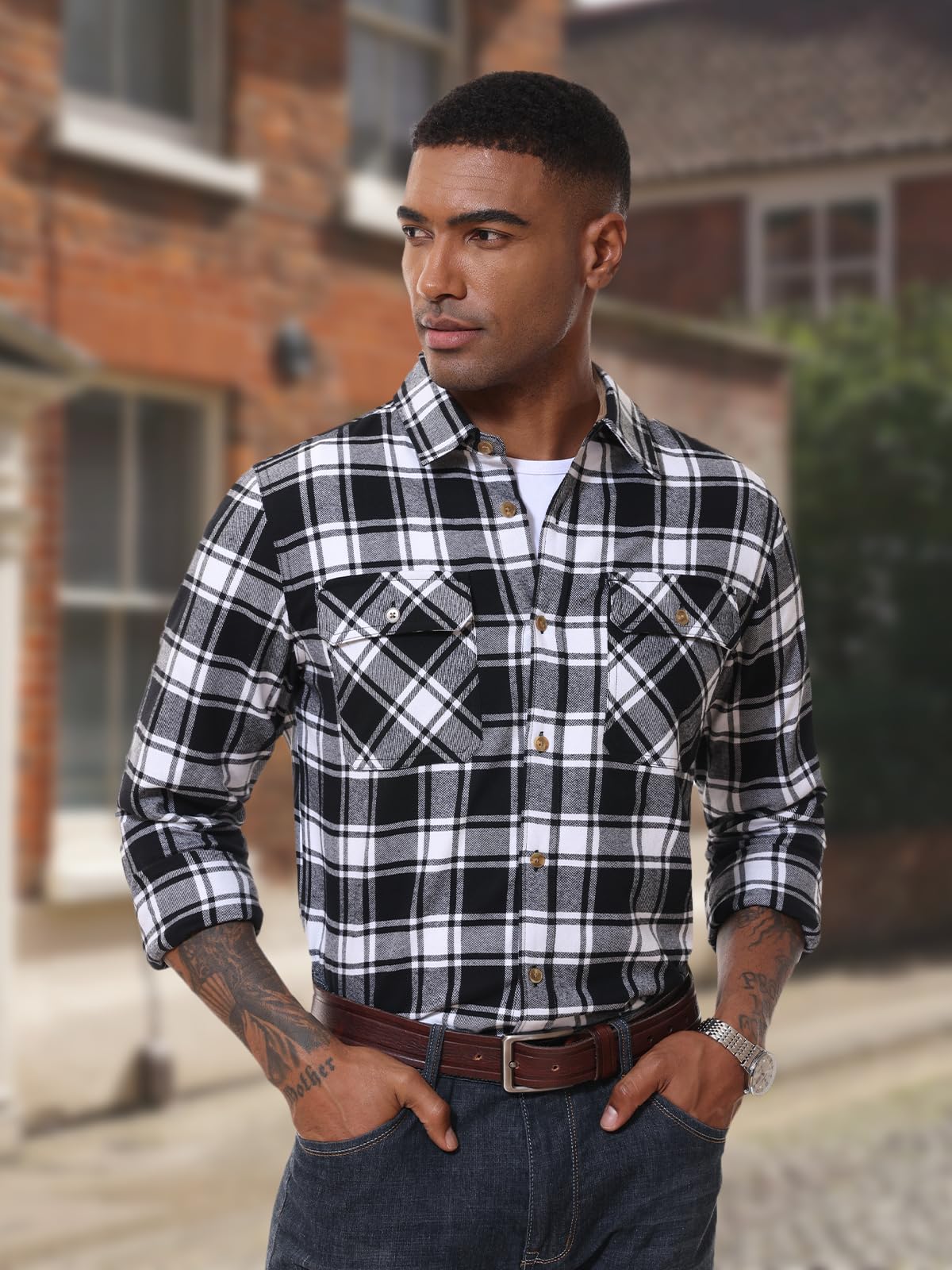 MAGNIVIT Men's Button Down Regular Fit Long Sleeve Plaid Flannel Casual Shirts