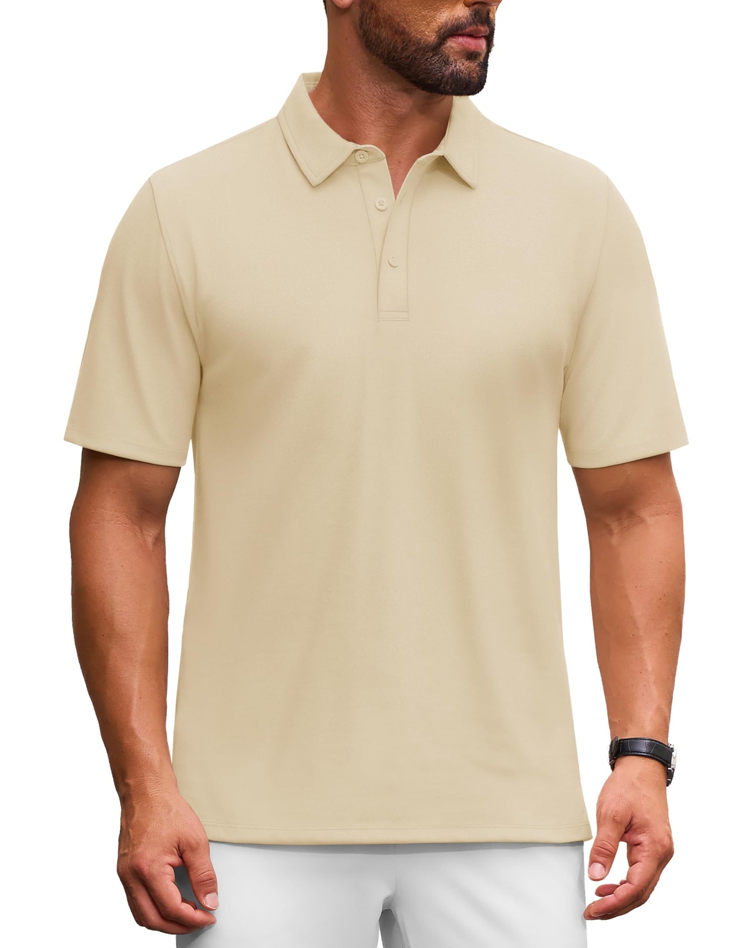 MAGNIVIT Men's Polo Shirt Short Sleeve 3 Button Cotton Pique Casual T-Shirts Moisture Wicking Performance Work Golf Tee