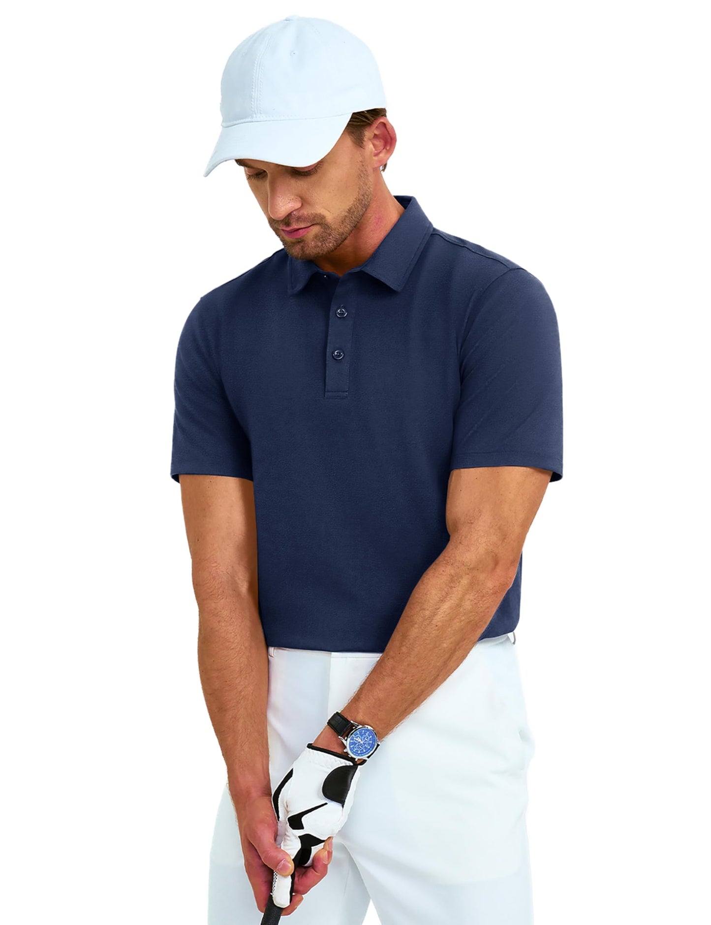 MAGNIVIT Men's Polo Shirt Short Sleeve 3 Button Cotton Pique Casual T-Shirts Moisture Wicking Performance Work Golf Tee