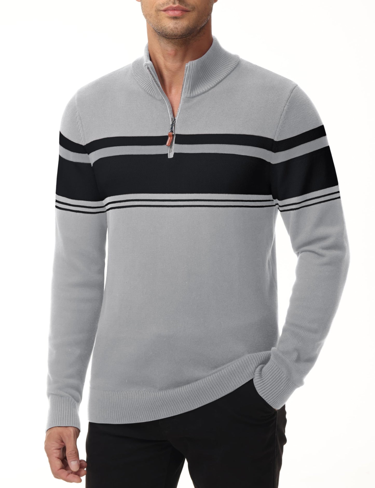 MAGNIVIT Men's Sweater Quarter Zip Striped Pullover Fall Winter Spring Color Block Polo Sweatshirts