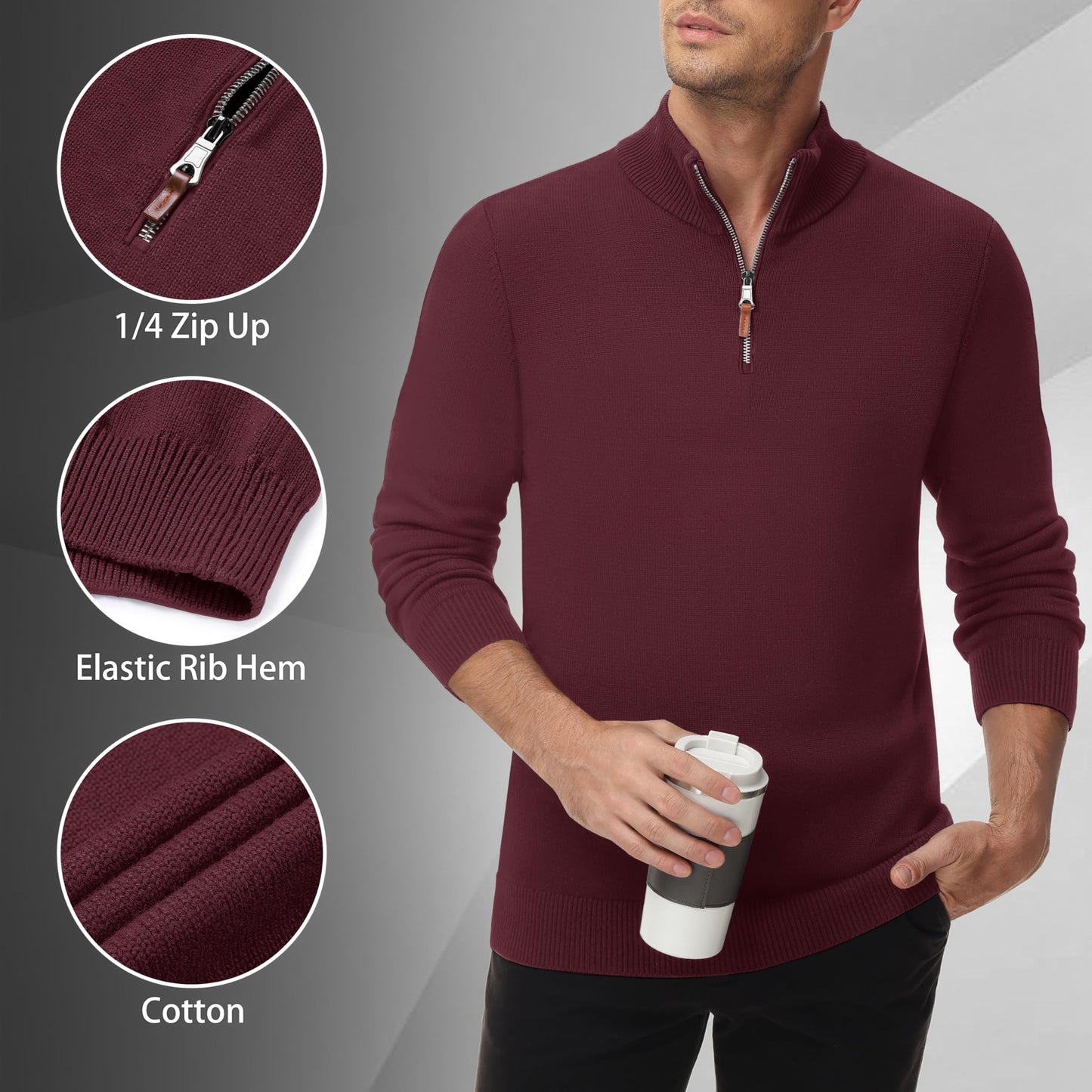 MAGNIVIT Men's Sweater Quarter Zip Pullover Fall Winter Spring Polo Sweatshirts