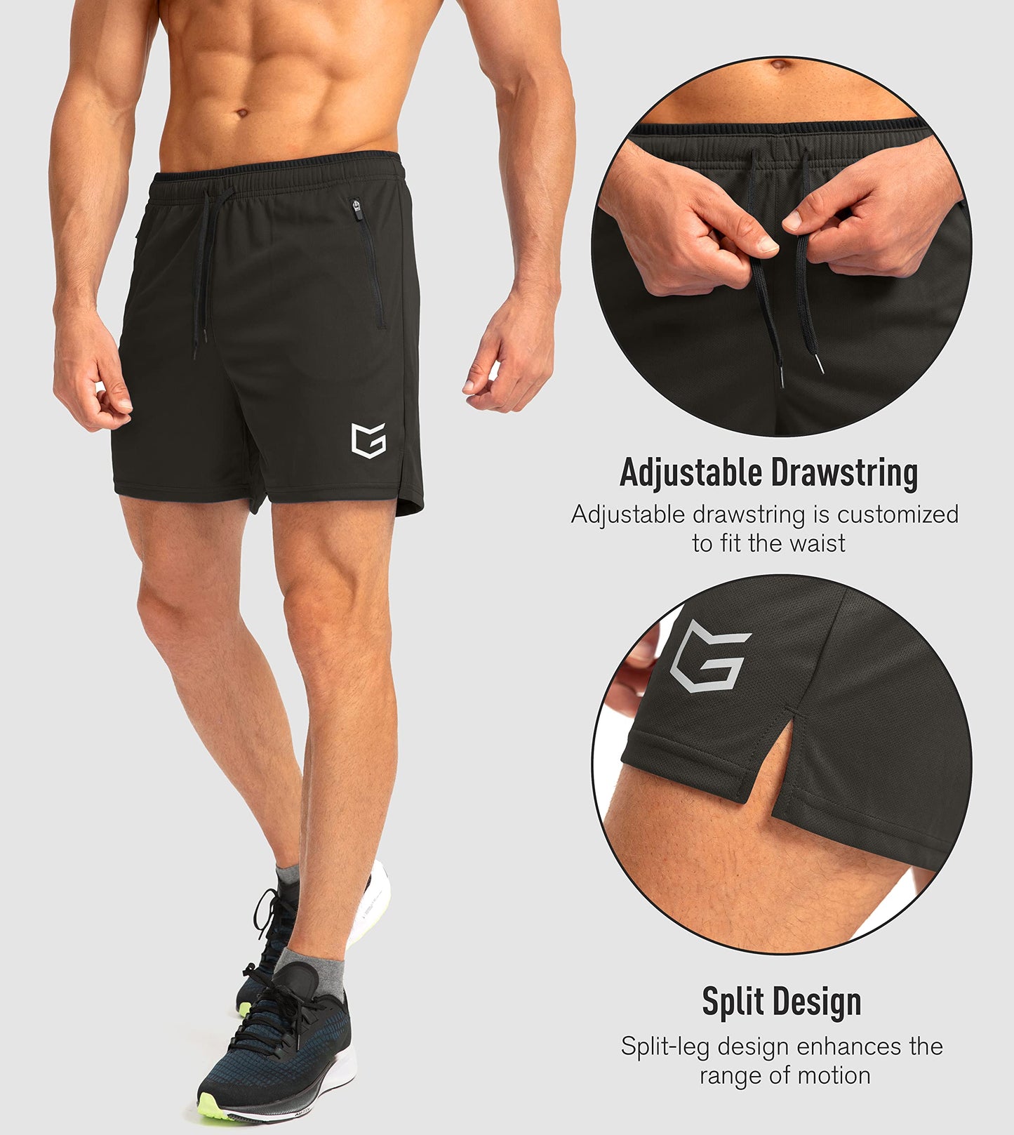 G Gradual Men's Running Shorts with Zipper Pockets Quick Dry Gym Athletic Workout 5" Shorts for Men