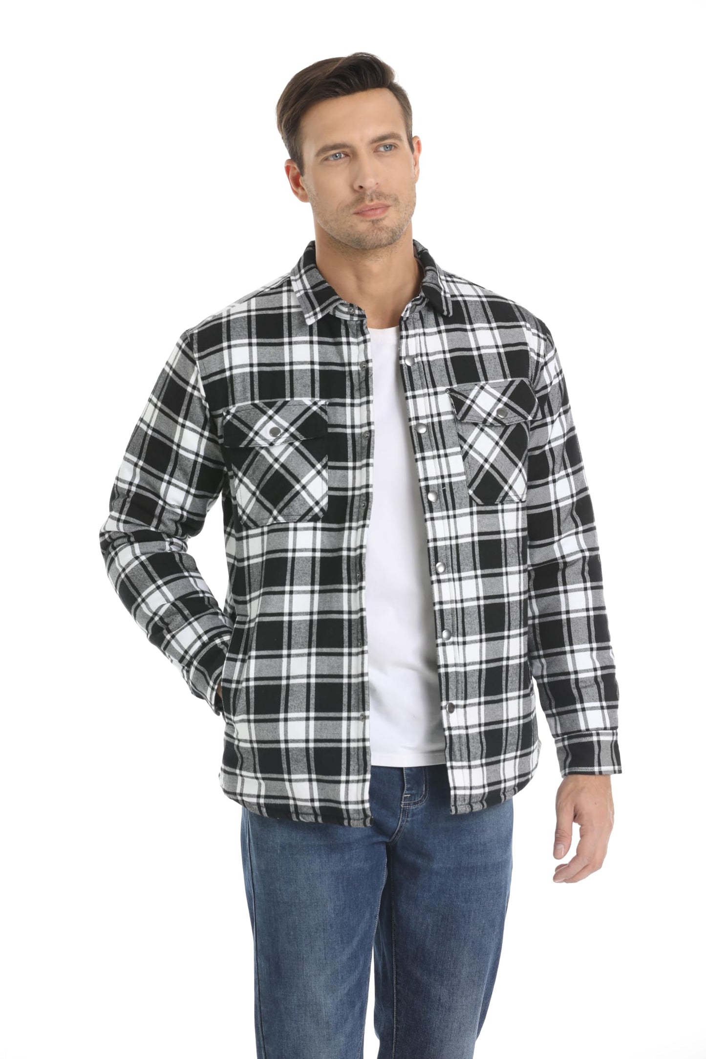 MAGNIVIT Mens Flannel Shirt Jacket Plaid Quilted Lined Coat Button Down Shirts Jacket Casual Winter Coat with Pocket