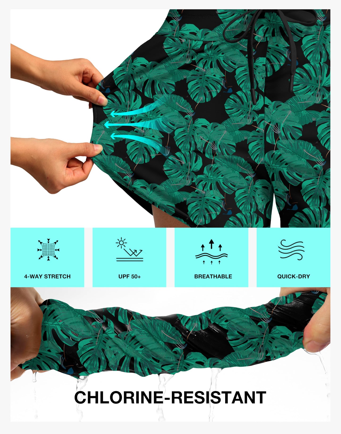 G Gradual Women's 4'' High Waisted Swim Board Shorts Quick Dry Swimming Bathing Suit Bottoms for Women with Pockets Liner