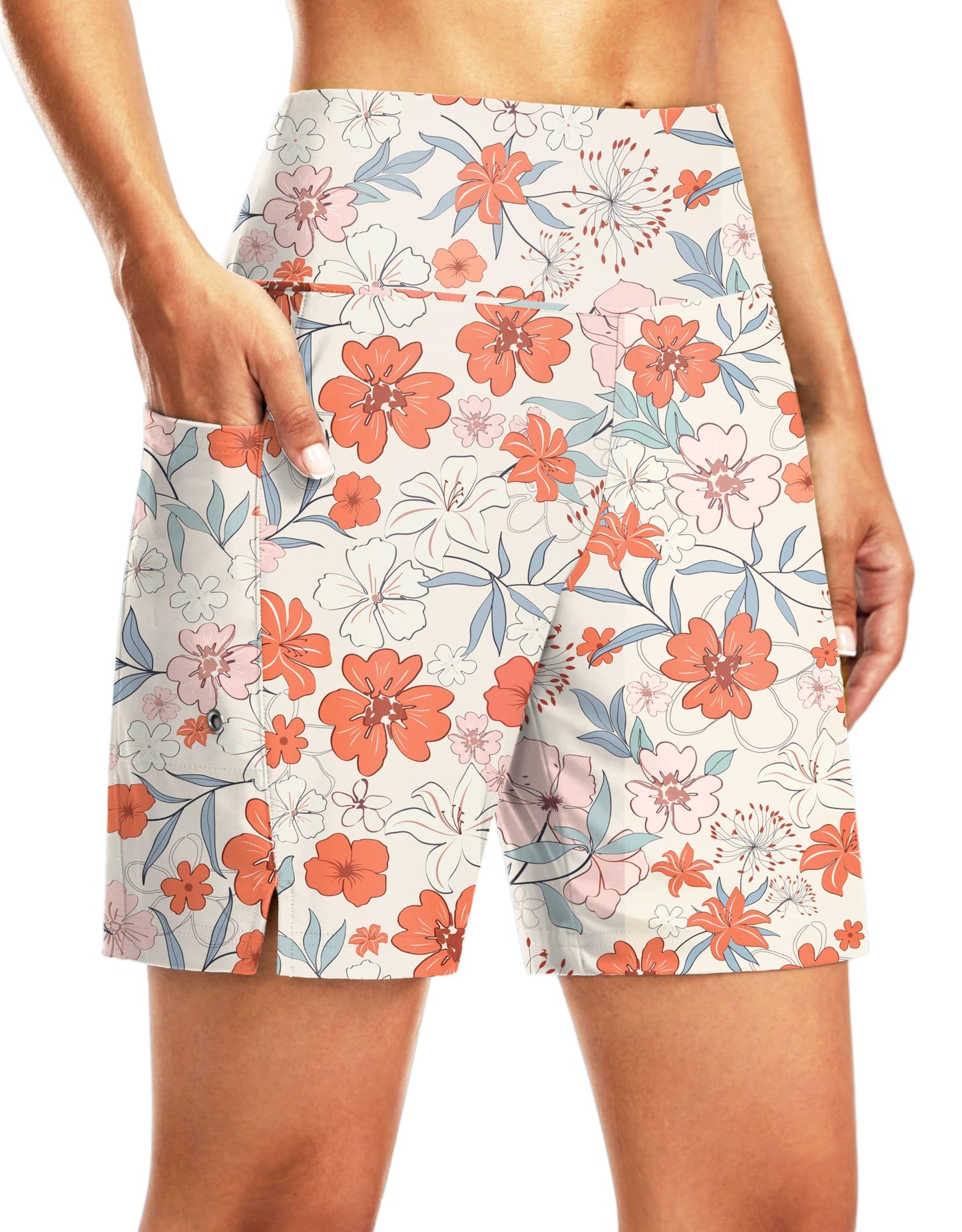G Gradual Women's 7" Long Swim Board Shorts High Waisted Quick Dry Beach Swimming Shorts for Women with Liner Pockets