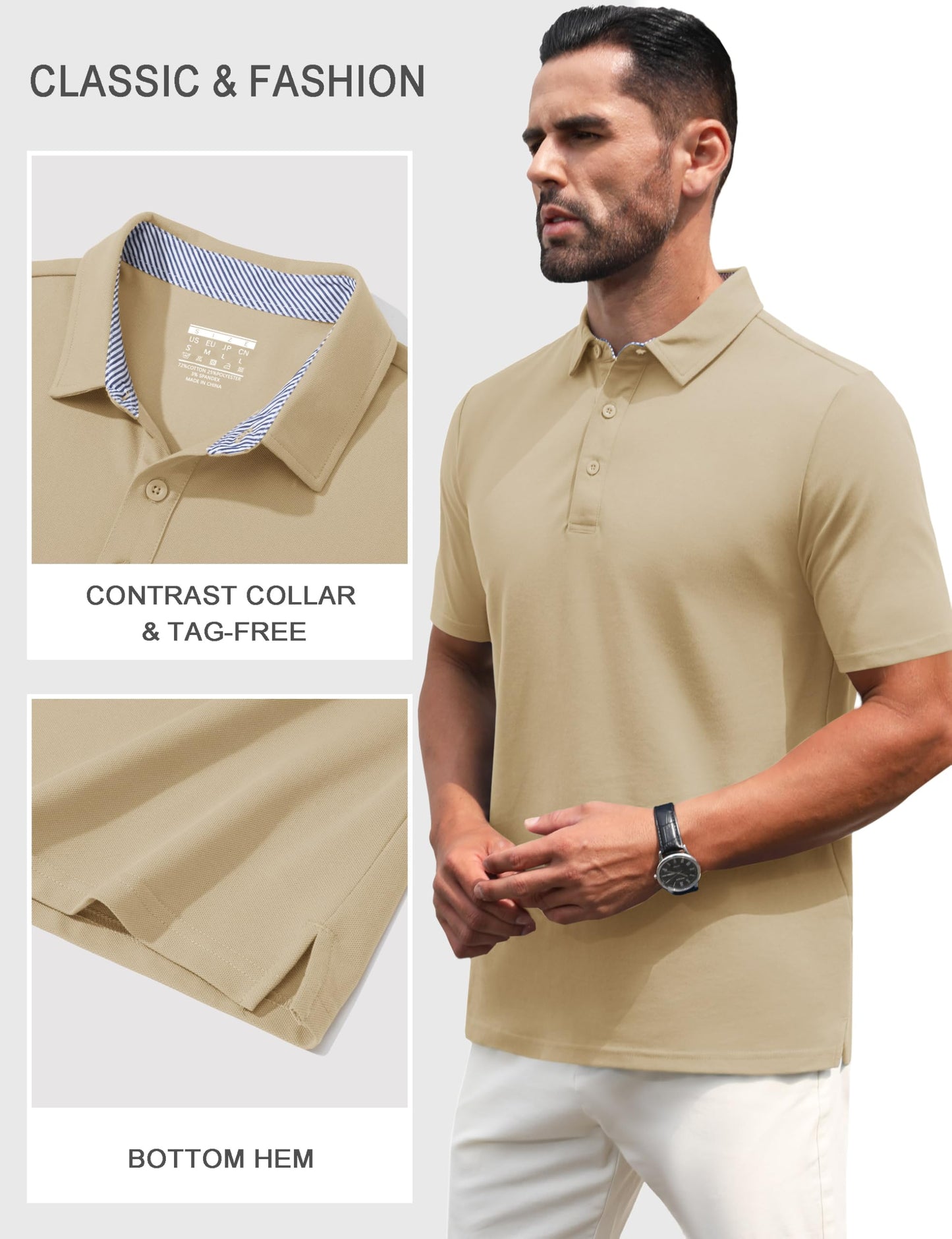 MAGNIVIT Mens Polo Shirts Short Sleeve Athletic Golf Shirts Moisture Wicking 3-Button Casual Cotton Collared Shirt