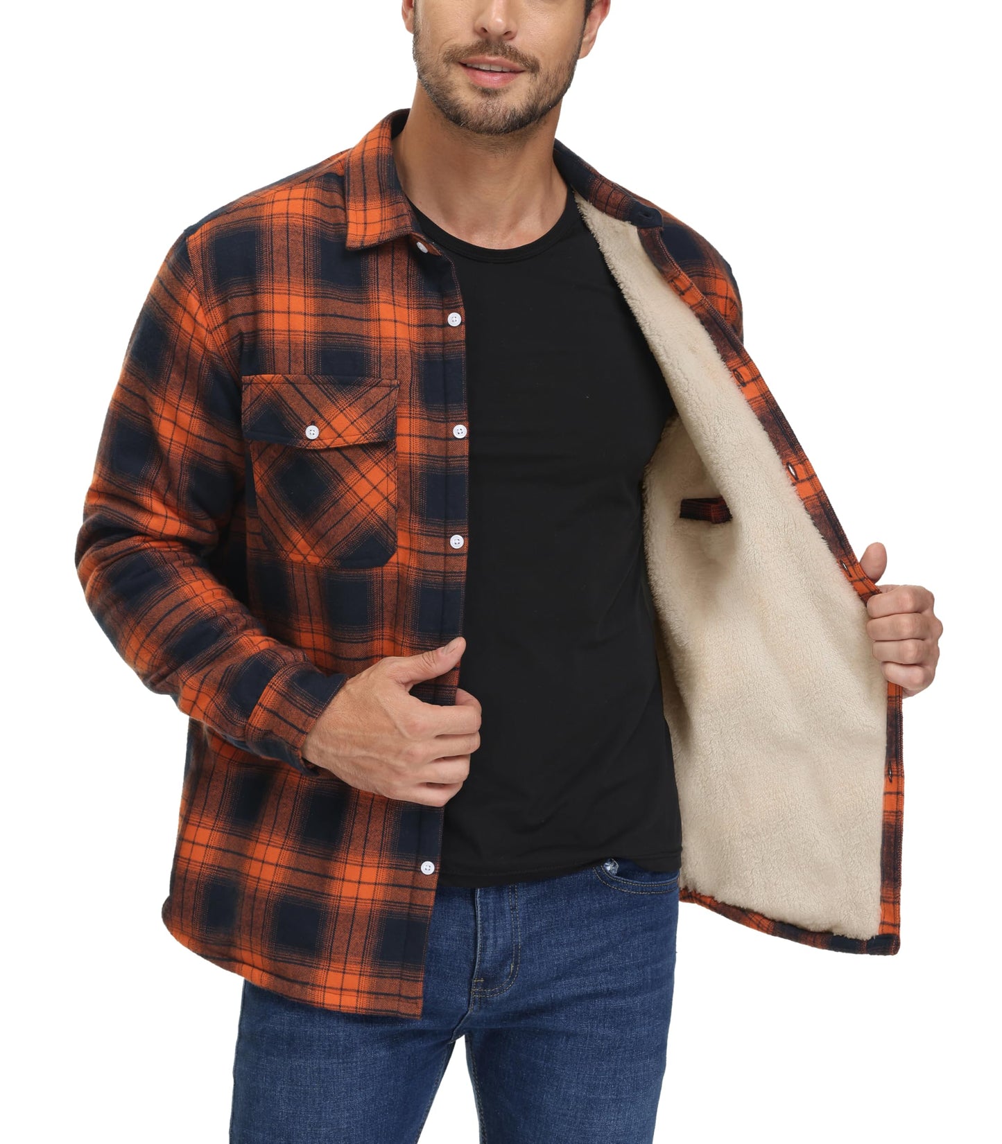 MAGNIVIT Mens Flannel Plaid Shirts Fleece Warm Winter Coat Sherpa Lining Jackets Soft Thickened Outwear Casual Outdoor Travel