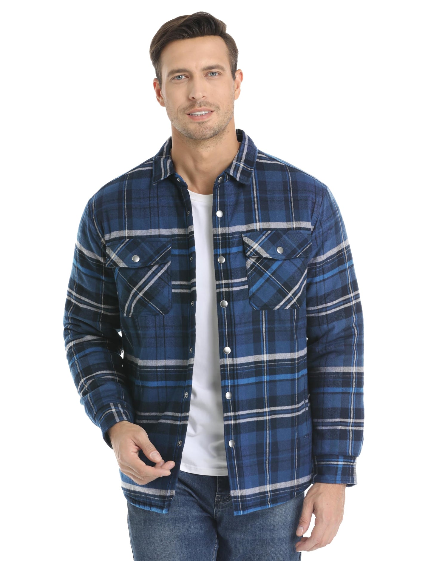 MAGNIVIT Mens Flannel Shirt Jacket Plaid Quilted Lined Coat Button Down Shirts Jacket Casual Winter Coat with Pocket