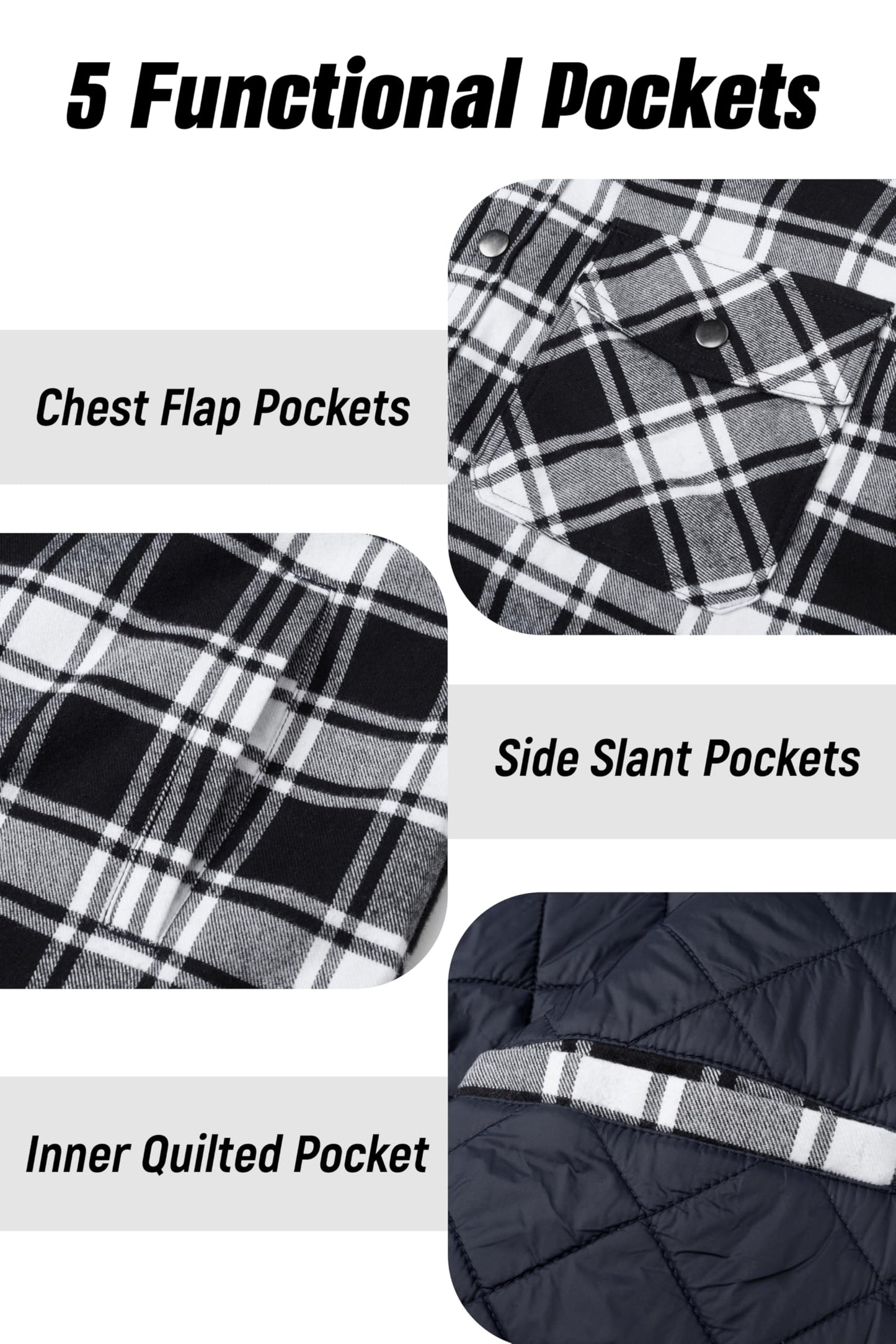 MAGNIVIT Mens Flannel Shirt Jacket Plaid Quilted Lined Coat Button Down Shirts Jacket Casual Winter Coat with Pocket