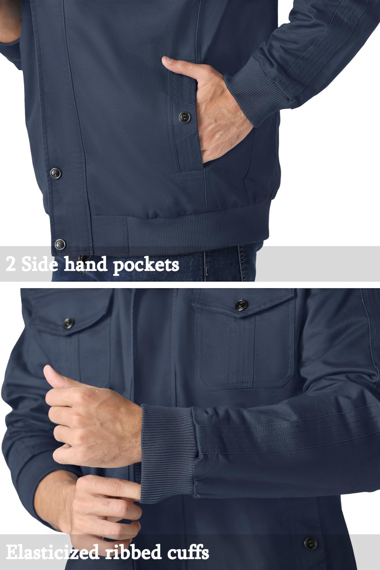 MAGNIVIT Men's Military Lightweight Army Windbreaker Cargo Jacket With Stand Collar, Zip Front, 7 Pockets - Cotton