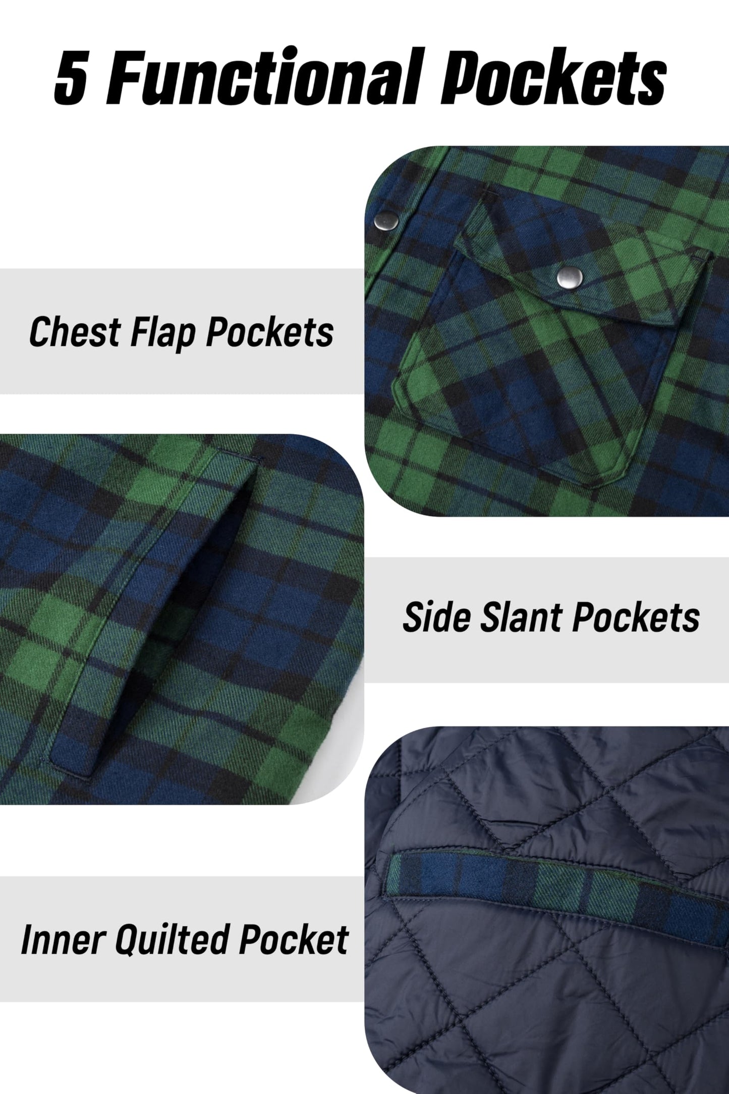 MAGNIVIT Mens Flannel Shirt Jacket Plaid Quilted Lined Coat Button Down Shirts Jacket Casual Winter Coat with Pocket