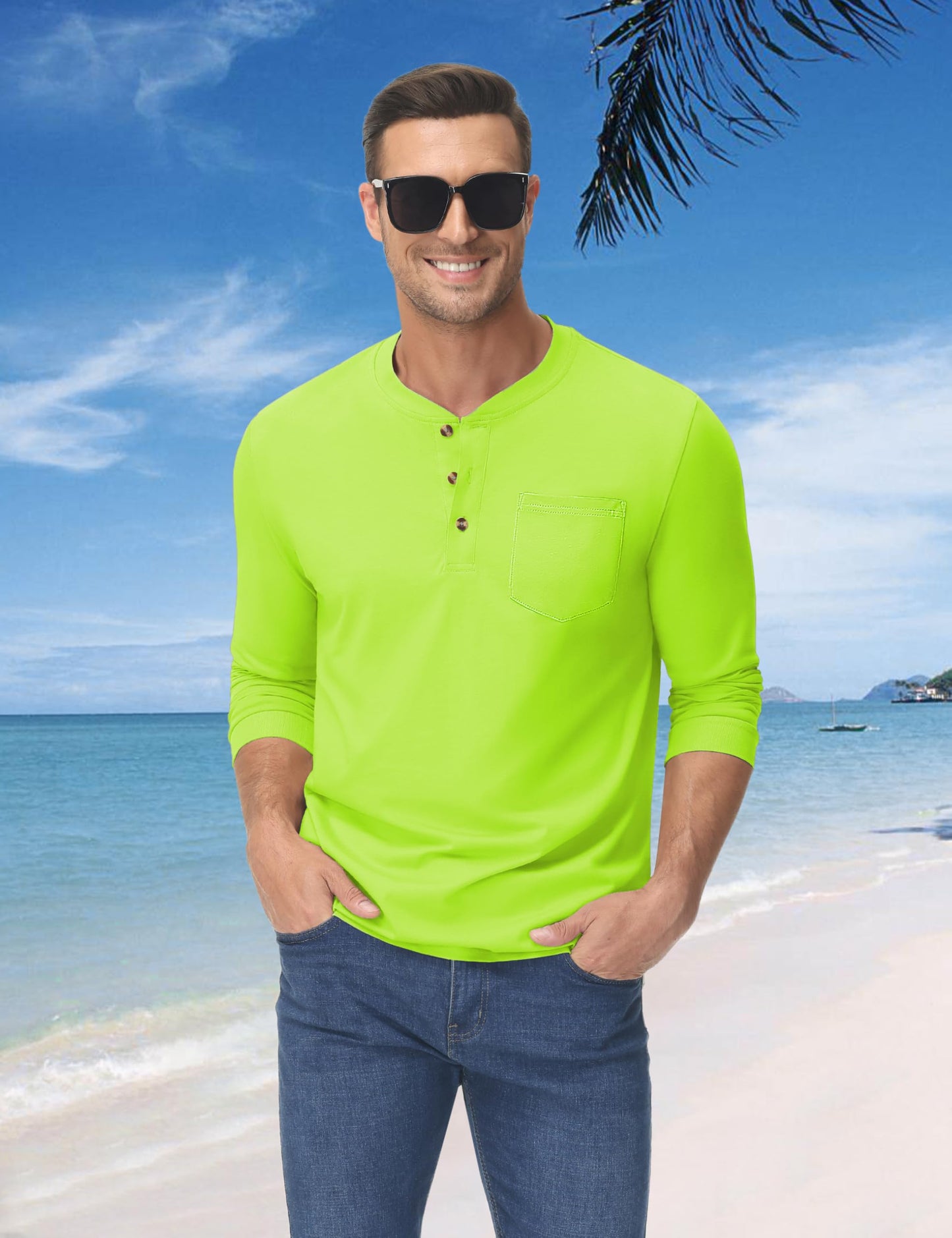 MAGNIVIT Mens Henley Shirts Long Sleeve with Pocket Fall Cotton Casual T-Shirts Plain Moisture Wicking Tee with 3 Button