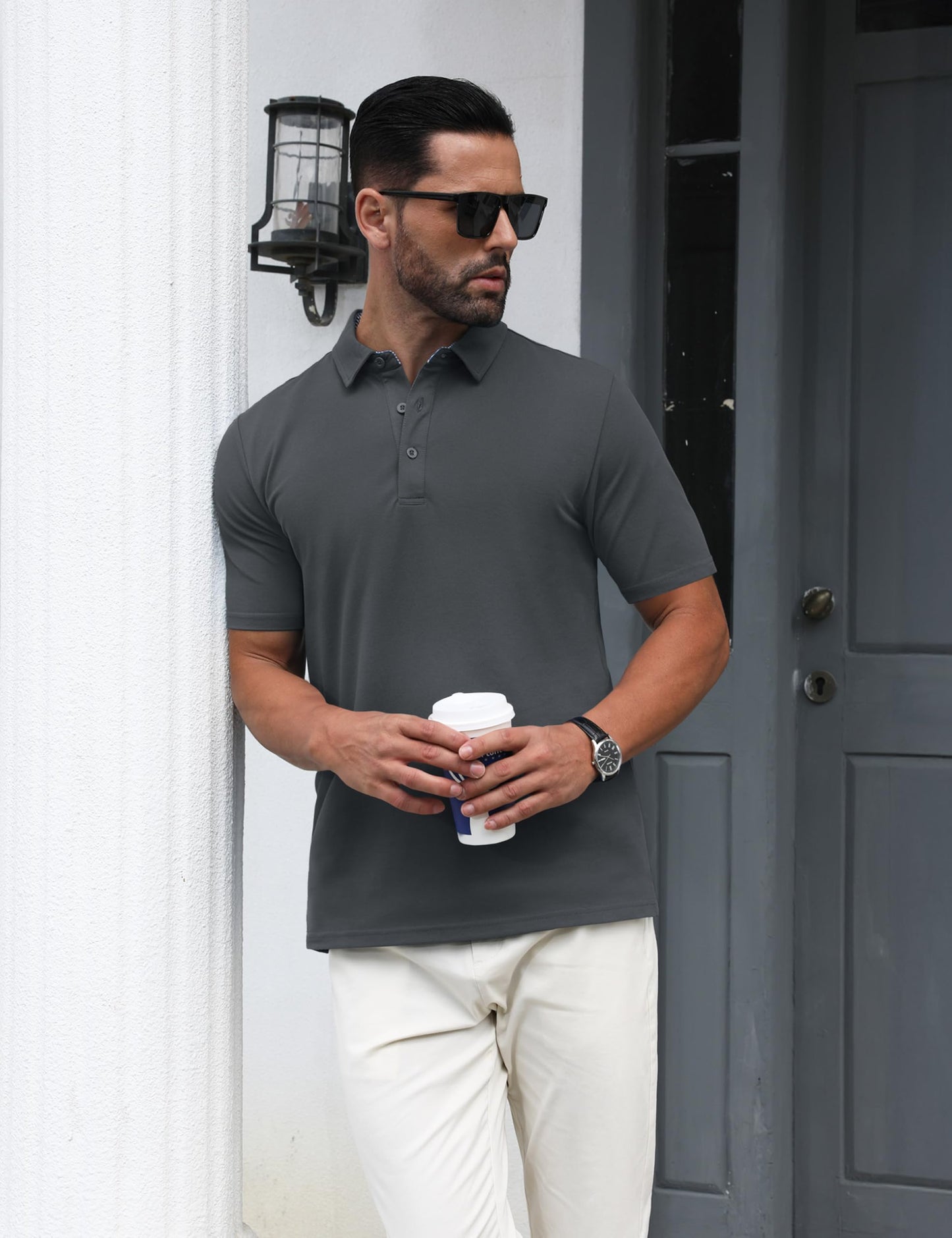 MAGNIVIT Mens Polo Shirts Short Sleeve Athletic Golf Shirts Moisture Wicking 3-Button Casual Cotton Collared Shirt