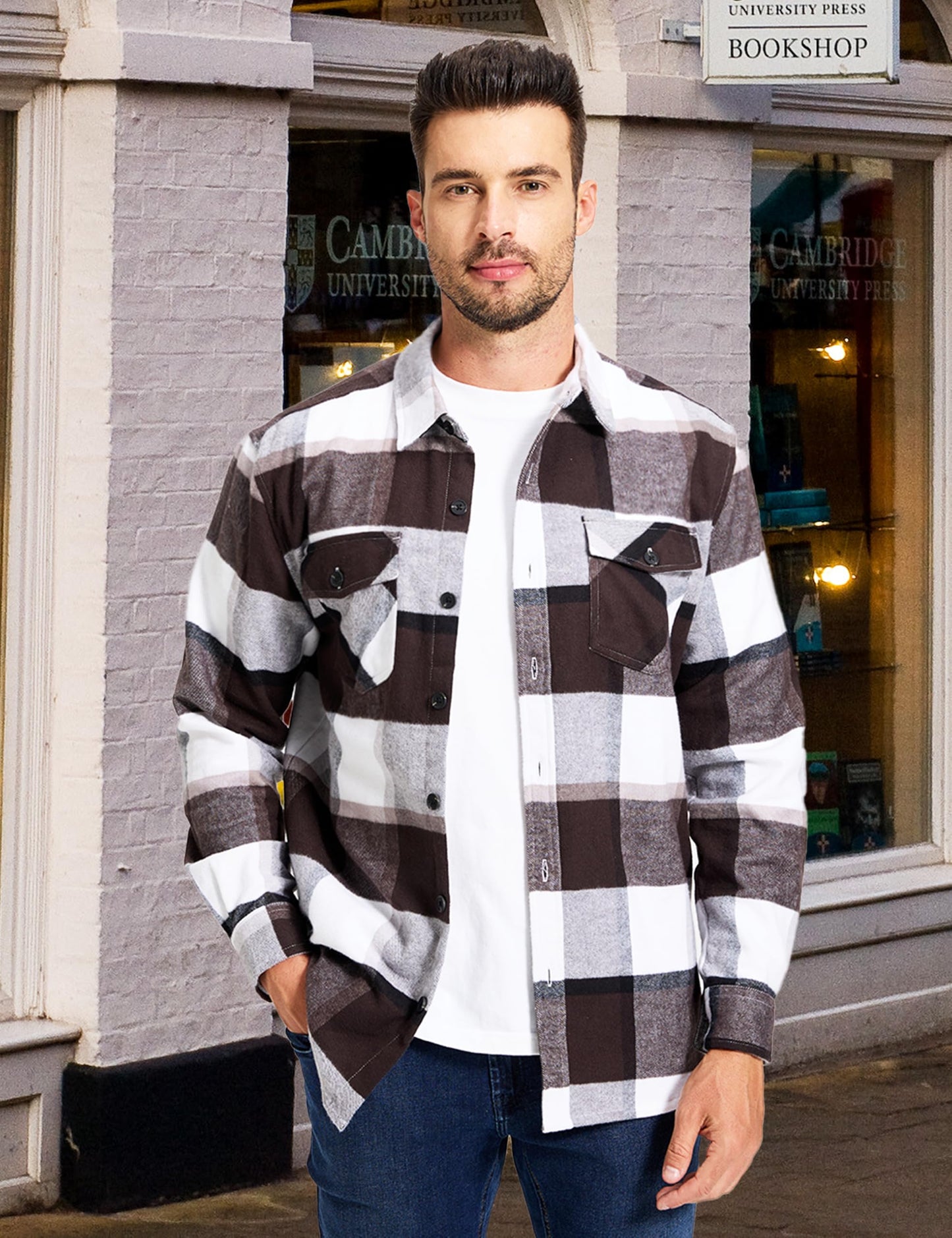 MAGNIVIT Men's Flannel Shirts Long Sleeve Button Down Fleece Cotton Jacket Two Pockets