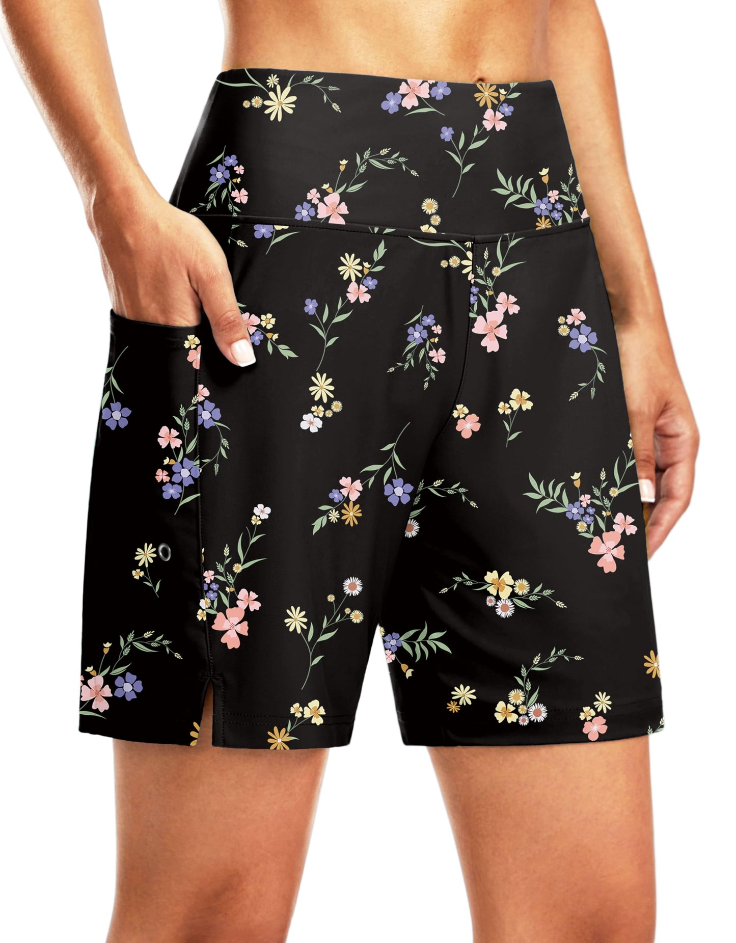 G Gradual Women's 7" Long Swim Board Shorts High Waisted Quick Dry Beach Swimming Shorts for Women with Liner Pockets