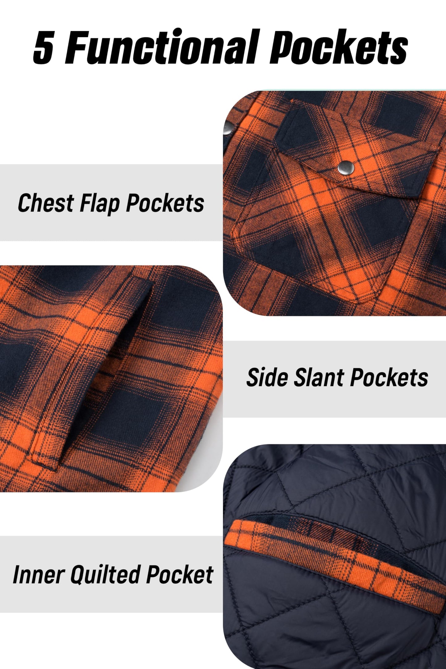 MAGNIVIT Mens Flannel Shirt Jacket Plaid Quilted Lined Coat Button Down Shirts Jacket Casual Winter Coat with Pocket