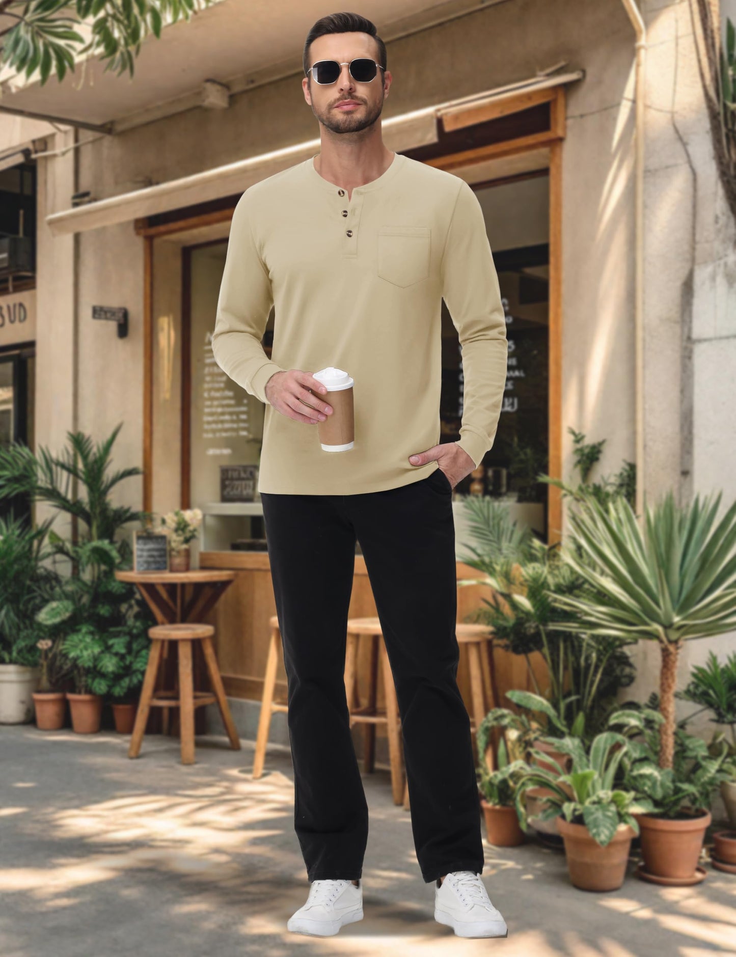MAGNIVIT Mens Henley Shirts Long Sleeve with Pocket Fall Cotton Casual T-Shirts Plain Moisture Wicking Tee with 3 Button