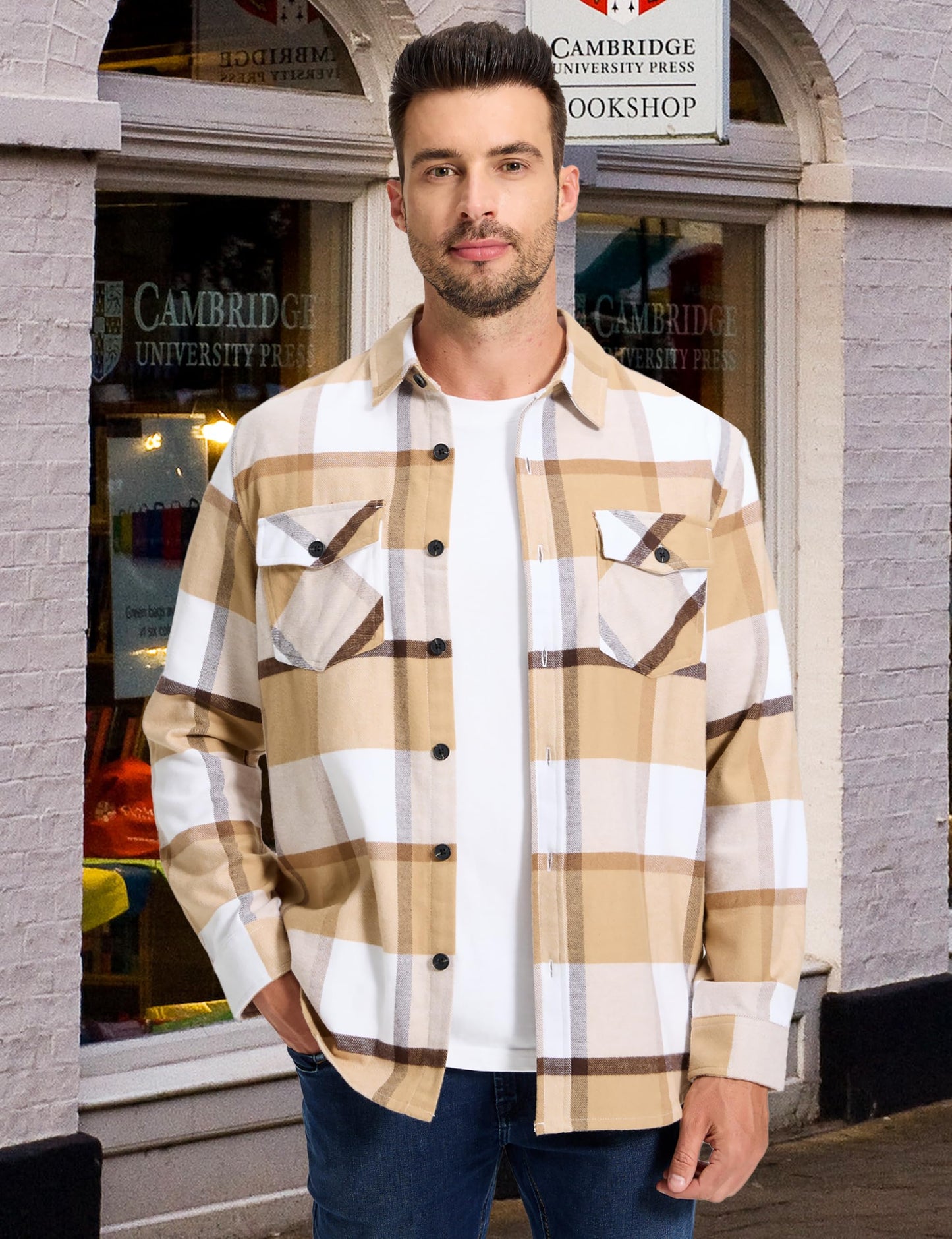 MAGNIVIT Men's Flannel Shirts Long Sleeve Button Down Fleece Cotton Jacket Two Pockets