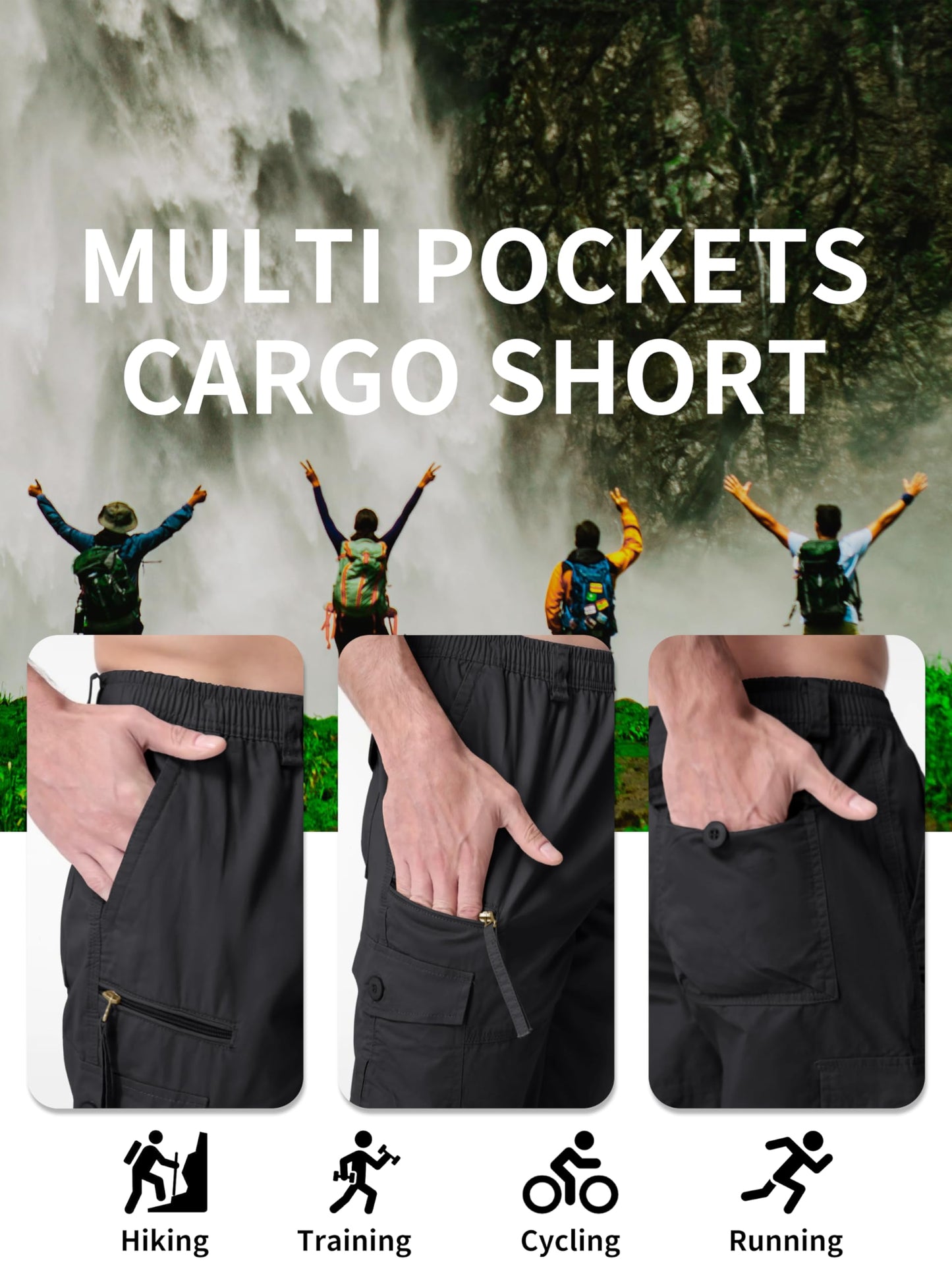 MAGNIVIT Men's Capri Long Elastic Cargo Shorts Below Knee Shorts 3/4 Cotton Cargo Casual Shorts with Multi-Pockets