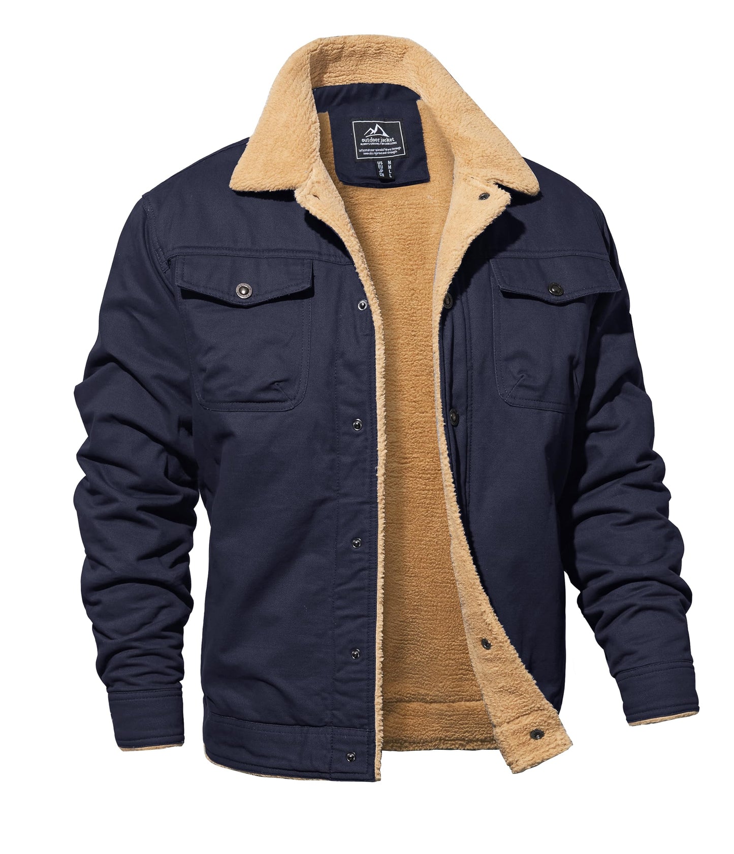 MAGNIVIT Men's Cotton Cargo Jacket Winter Sherpa Fleece Lined Work Jacket Coats with 5 Pockets
