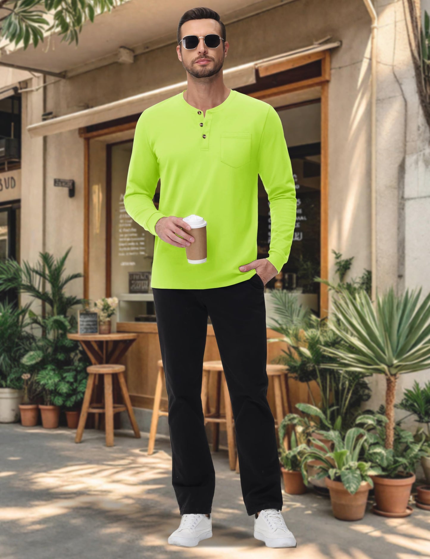 MAGNIVIT Mens Henley Shirts Long Sleeve with Pocket Fall Cotton Casual T-Shirts Plain Moisture Wicking Tee with 3 Button