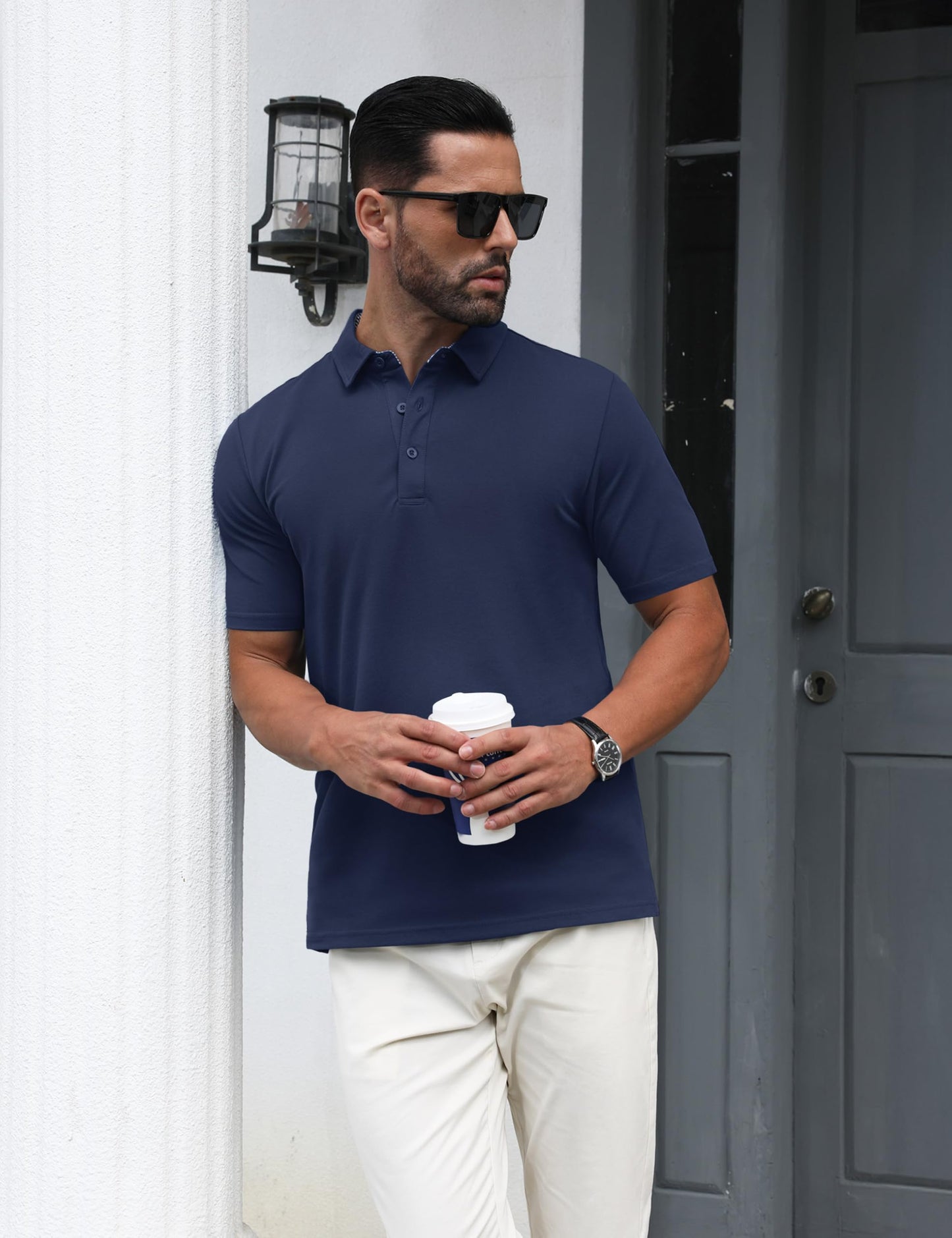 MAGNIVIT Mens Polo Shirts Short Sleeve Athletic Golf Shirts Moisture Wicking 3-Button Casual Cotton Collared Shirt