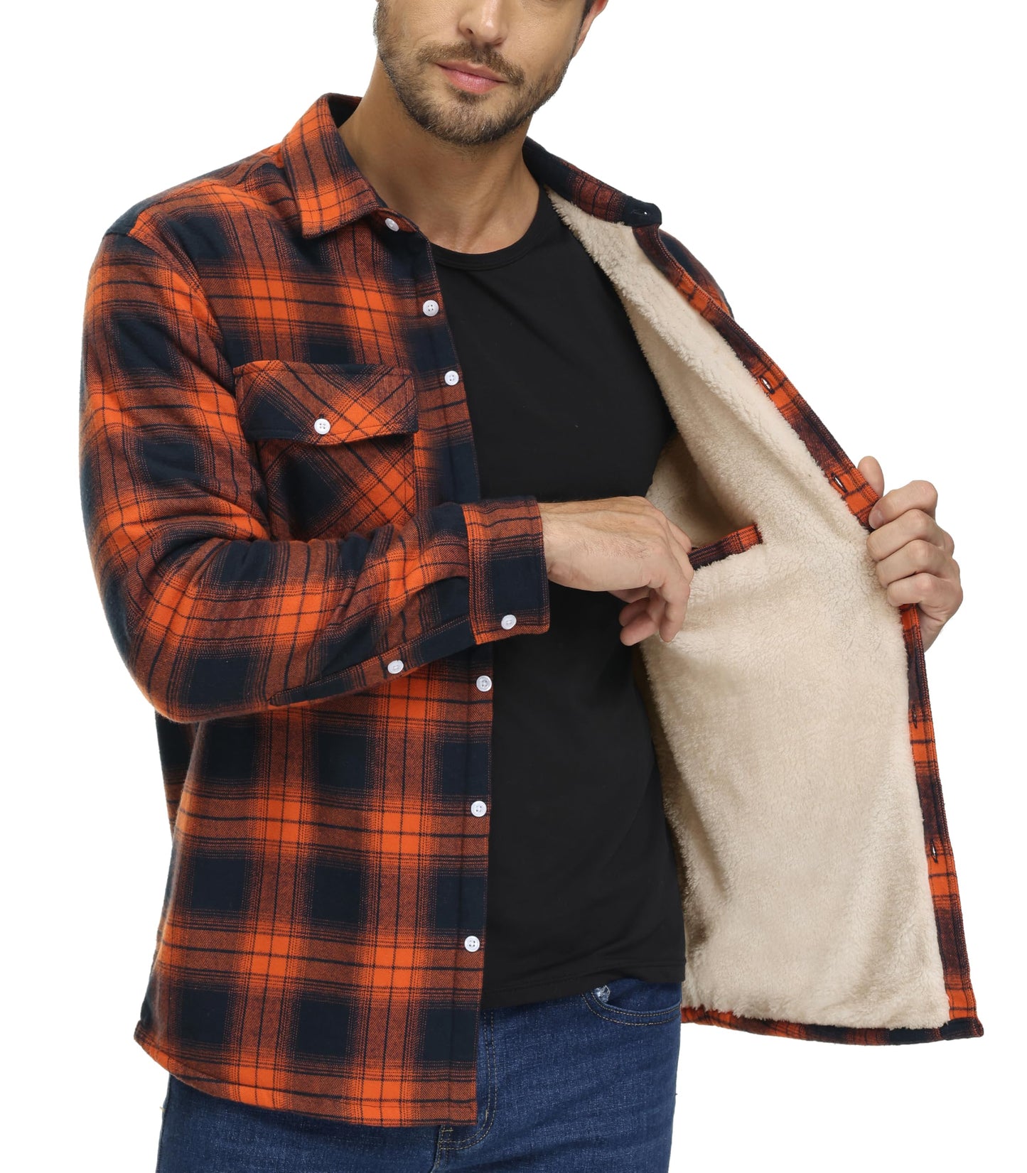 MAGNIVIT Mens Flannel Plaid Shirts Fleece Warm Winter Coat Sherpa Lining Jackets Soft Thickened Outwear Casual Outdoor Travel
