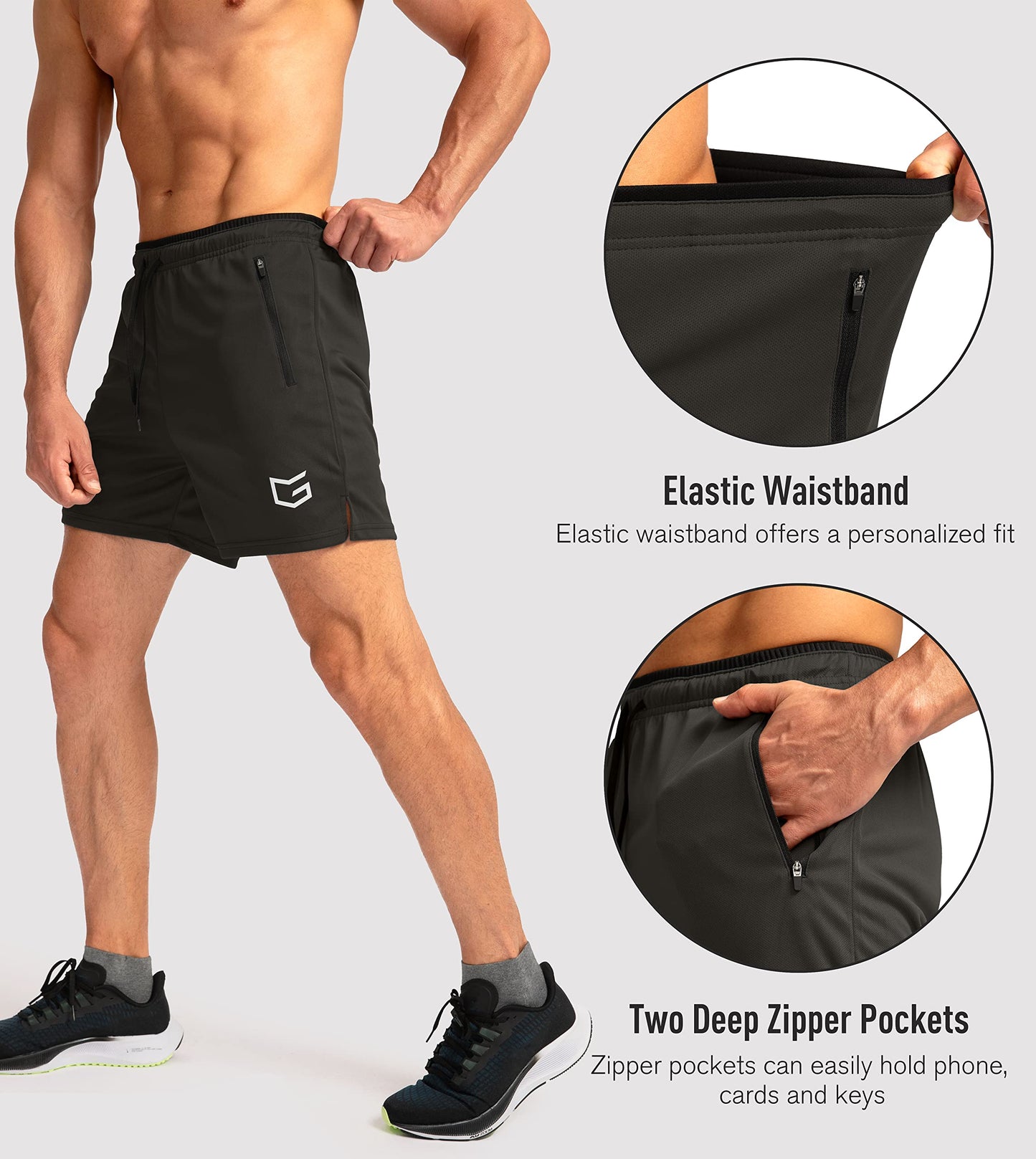 G Gradual Men's Running Shorts with Zipper Pockets Quick Dry Gym Athletic Workout 5" Shorts for Men
