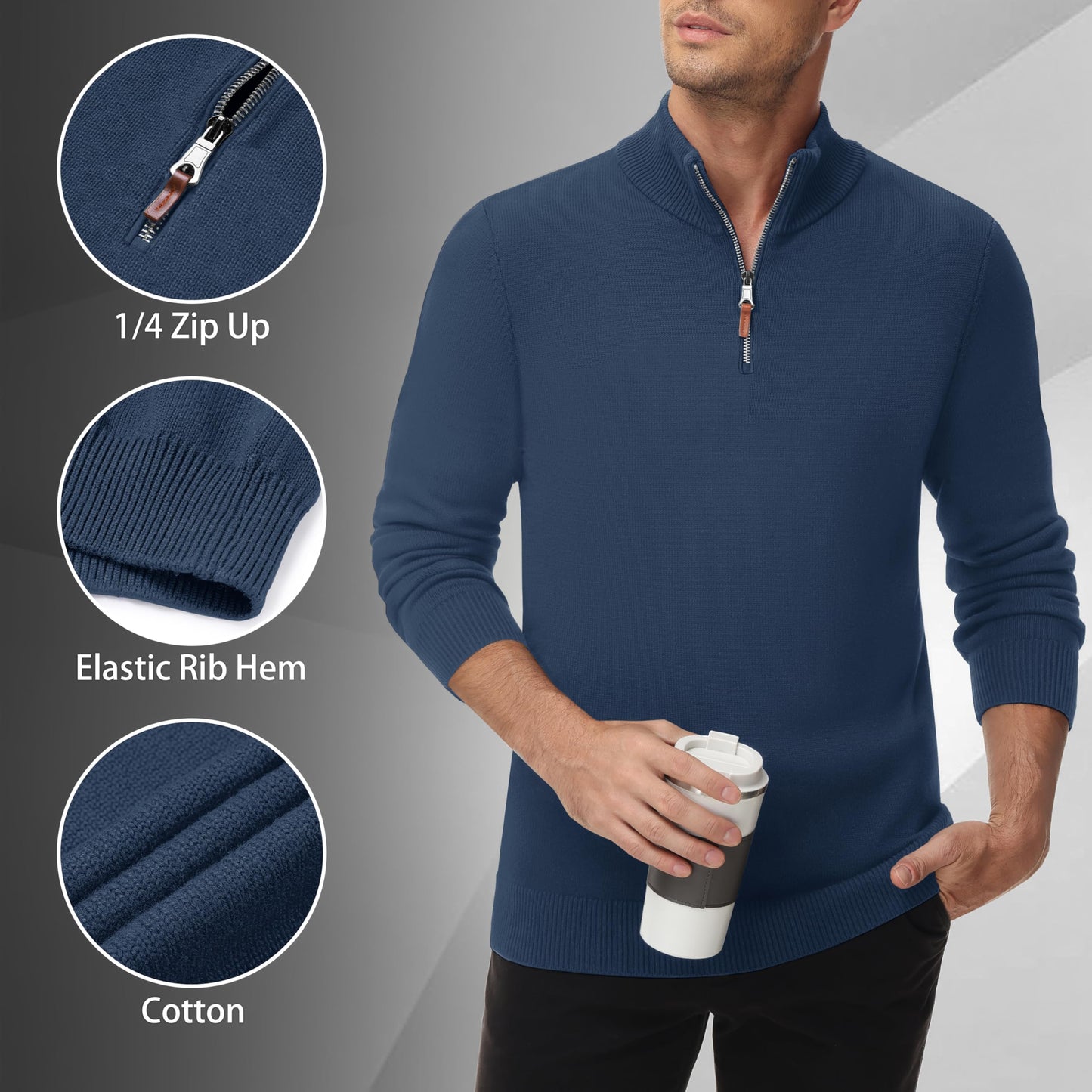 MAGNIVIT Men's Sweater Quarter Zip Pullover Fall Winter Spring Polo Sweatshirts