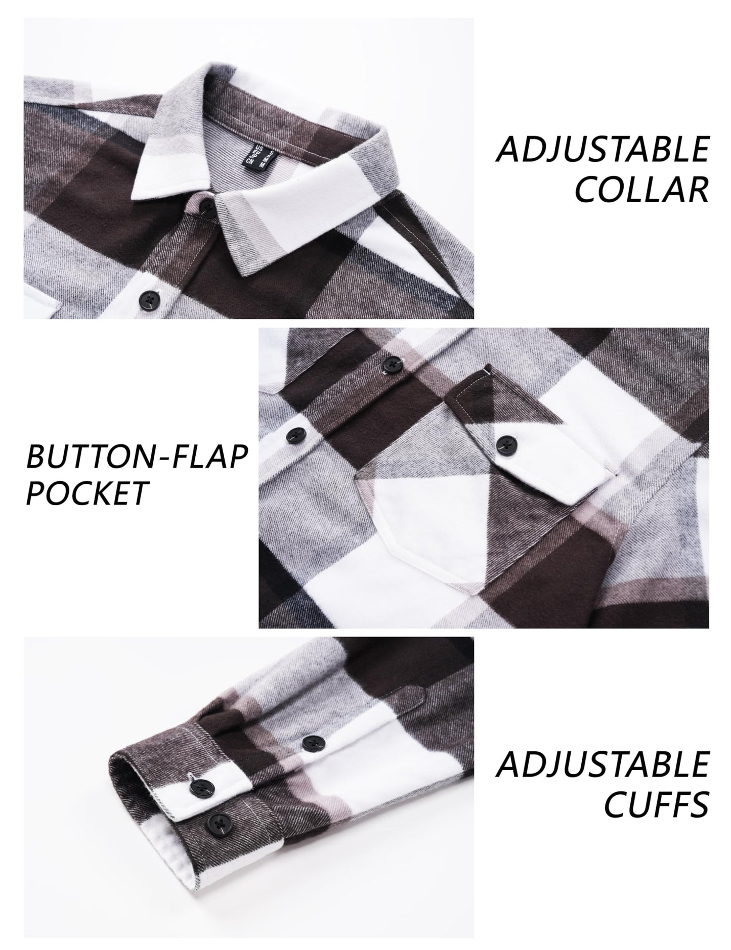 MAGNIVIT Men's Flannel Shirts Long Sleeve Button Down Fleece Cotton Jacket Two Pockets