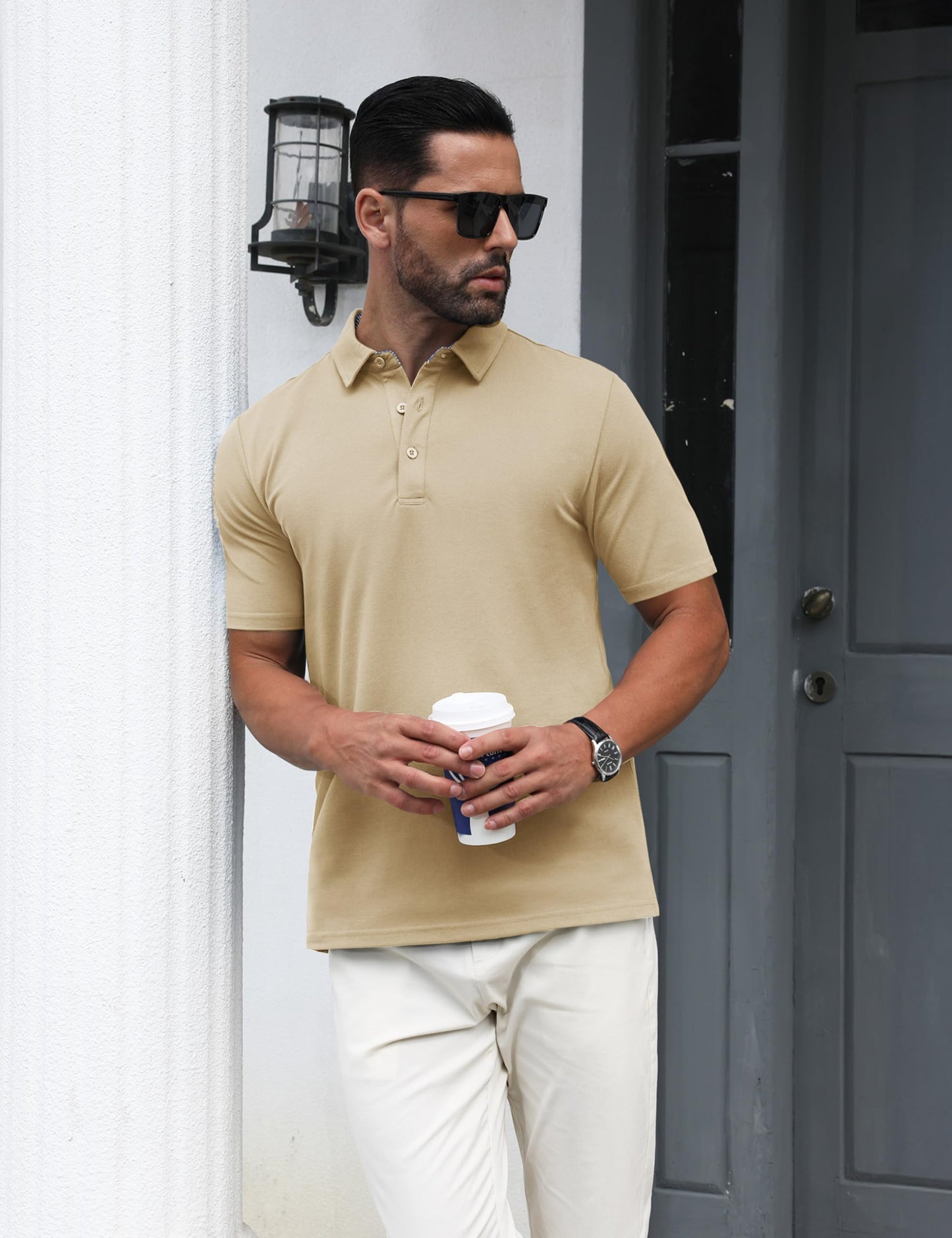 MAGNIVIT Mens Polo Shirts Short Sleeve Athletic Golf Shirts Moisture Wicking 3-Button Casual Cotton Collared Shirt