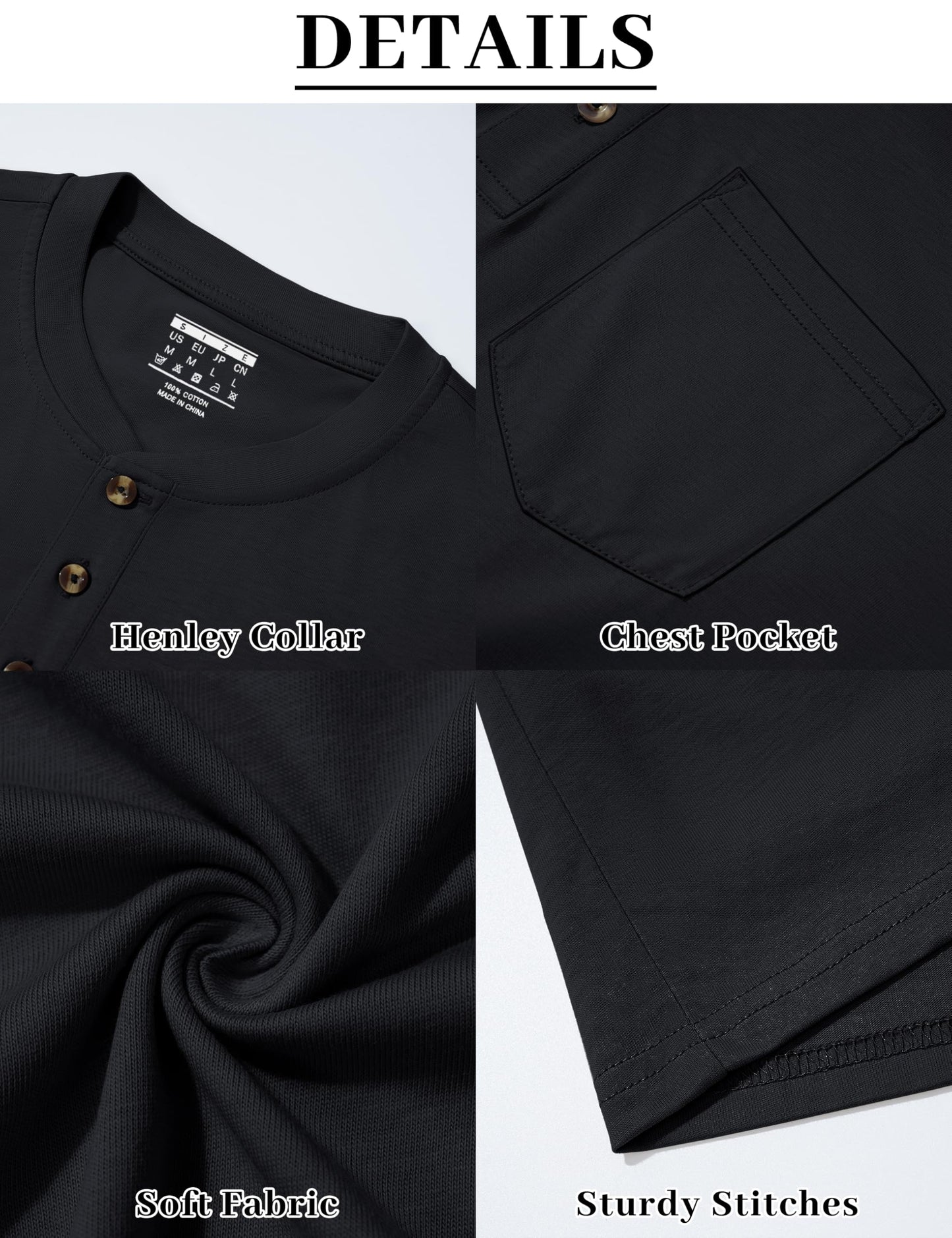 MAGNIVIT Mens Henley Shirts Long Sleeve with Pocket Fall Cotton Casual T-Shirts Plain Moisture Wicking Tee with 3 Button